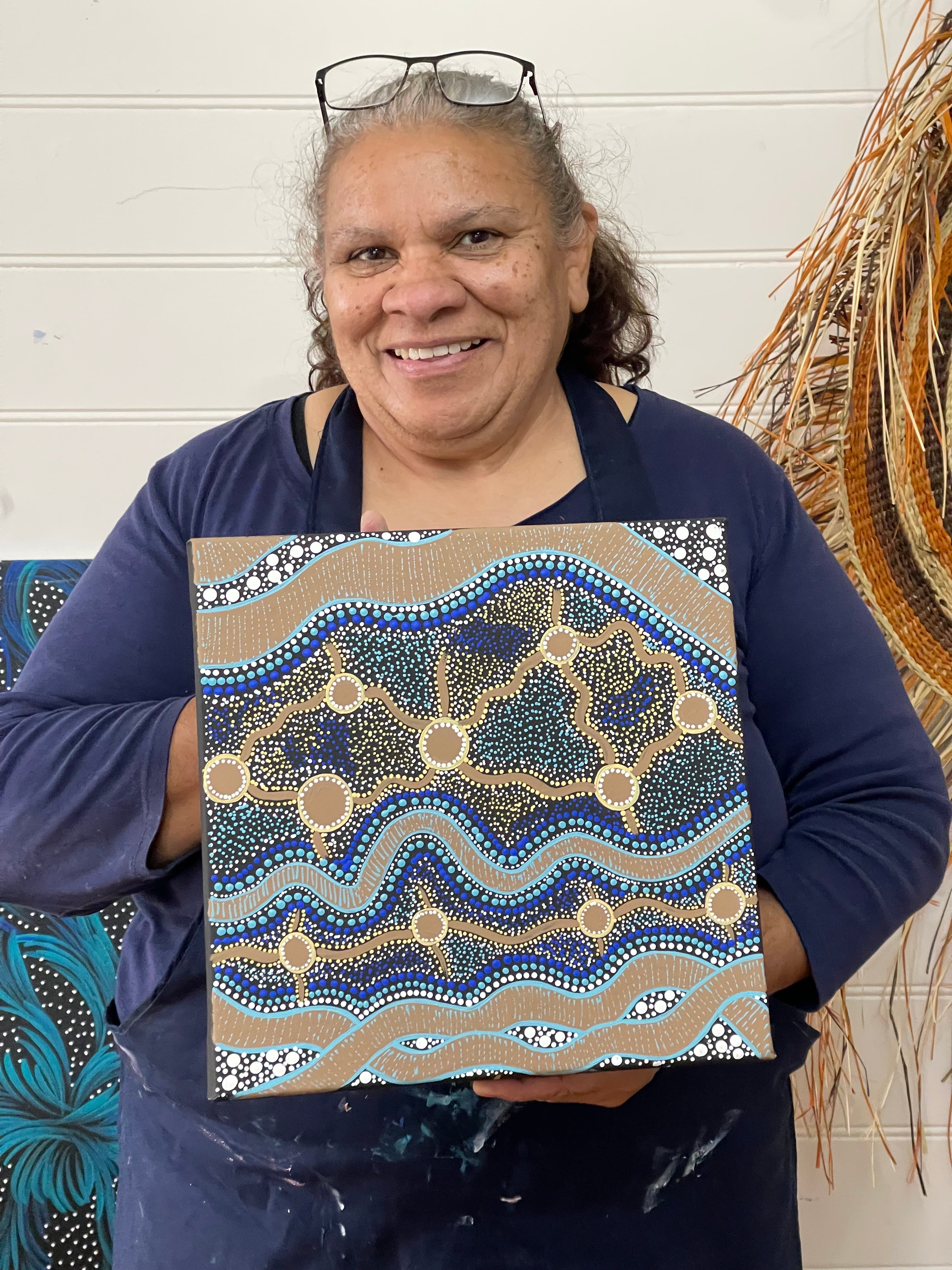 Deidre Burgoyne Rosier - Family Travel Tracks to the Land and Sea - 30x30cm Stretched ready to hang .47-13