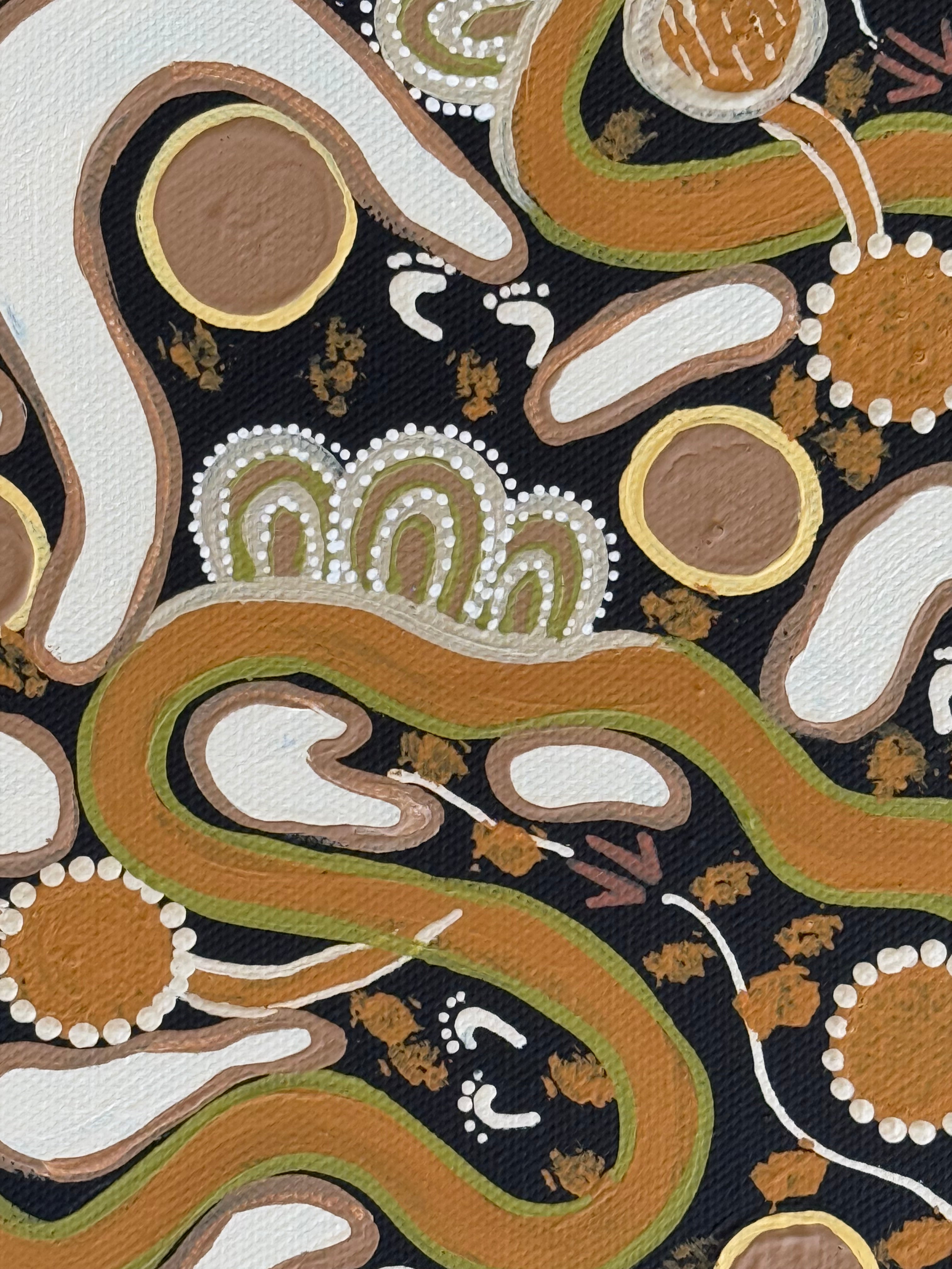 Deidre Burgoyne Rosier - Travelling Tracks and Walkabout, Kangaroos Footprints  .11-12 *pre-stretched*