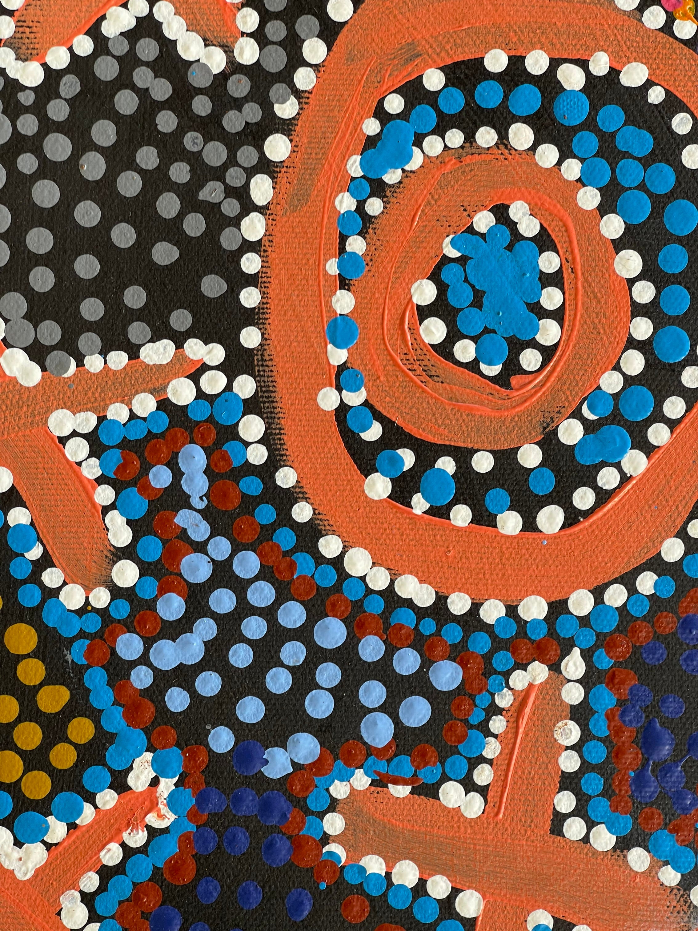 Karen Napaljarri Barnes - Ngatijirri Jukurrpa (Budgerigar Dreaming) - 30x30cm Stretched