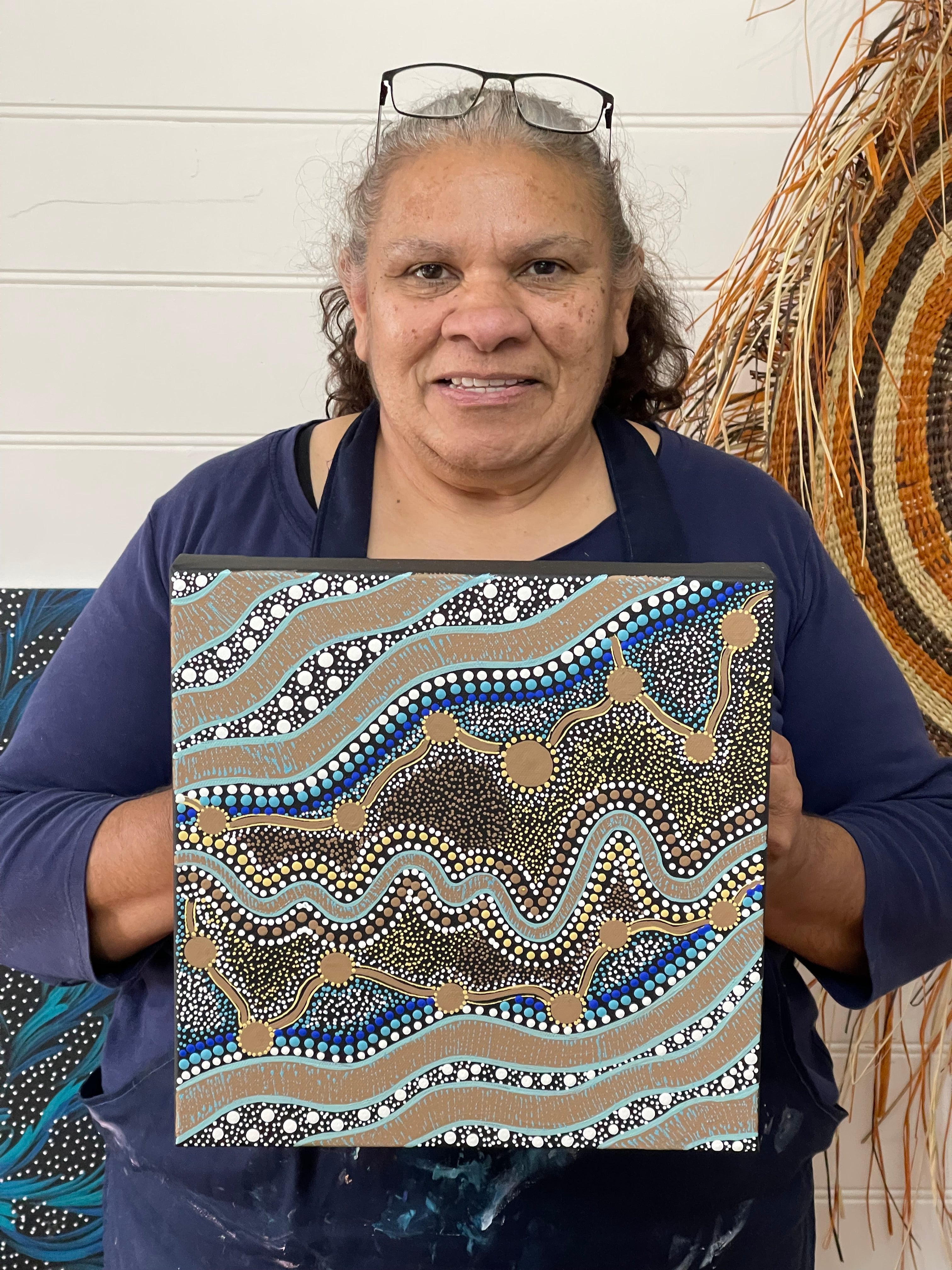 Deidre Burgoyne Rosier - Family Travel Tracks to the Land and Sea - 30x30cm Stretched ready to hang .47-14