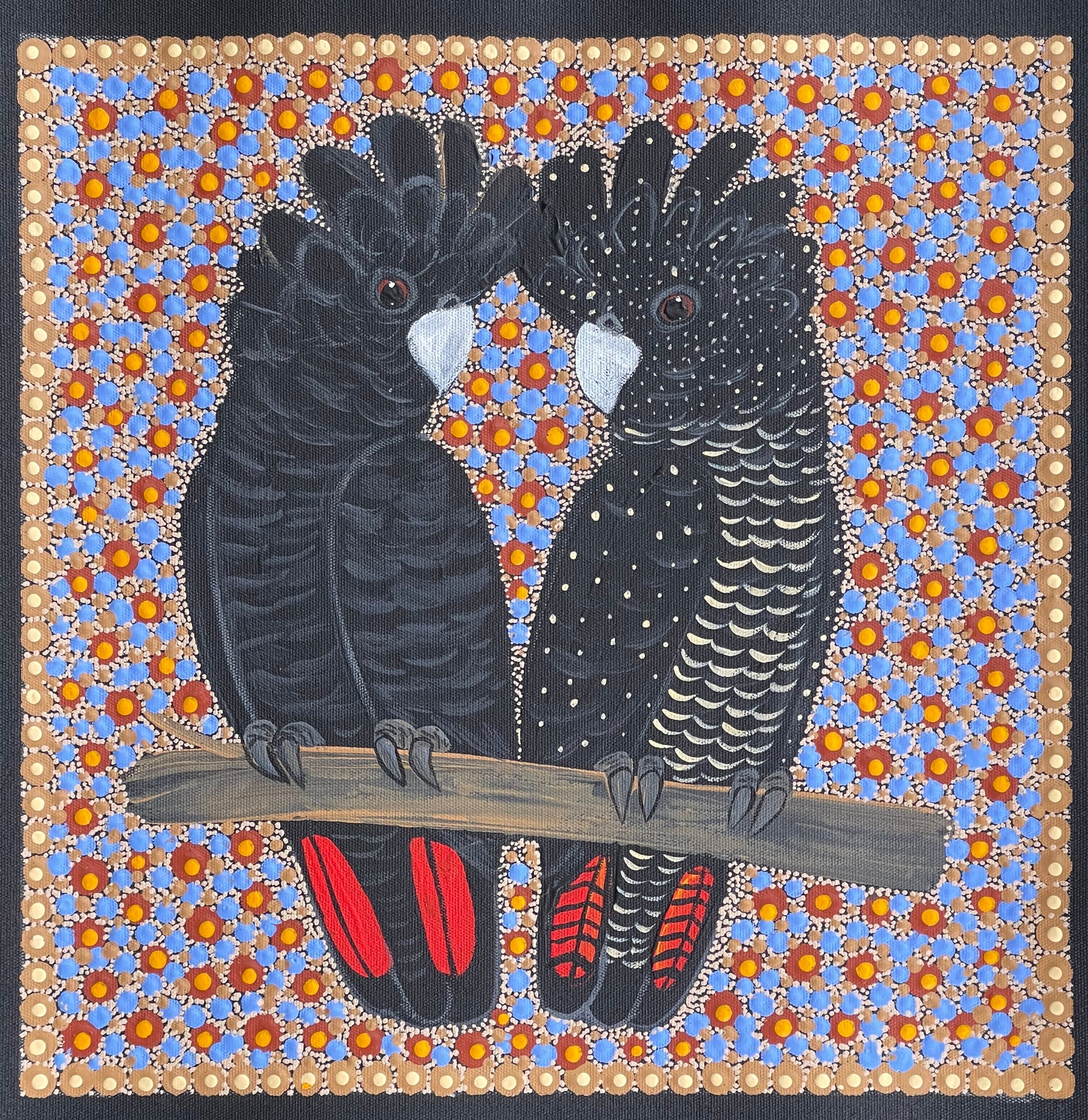 Kathleen Buzzacott - Redtail Black Cockatoos - 30x30cm .74-1