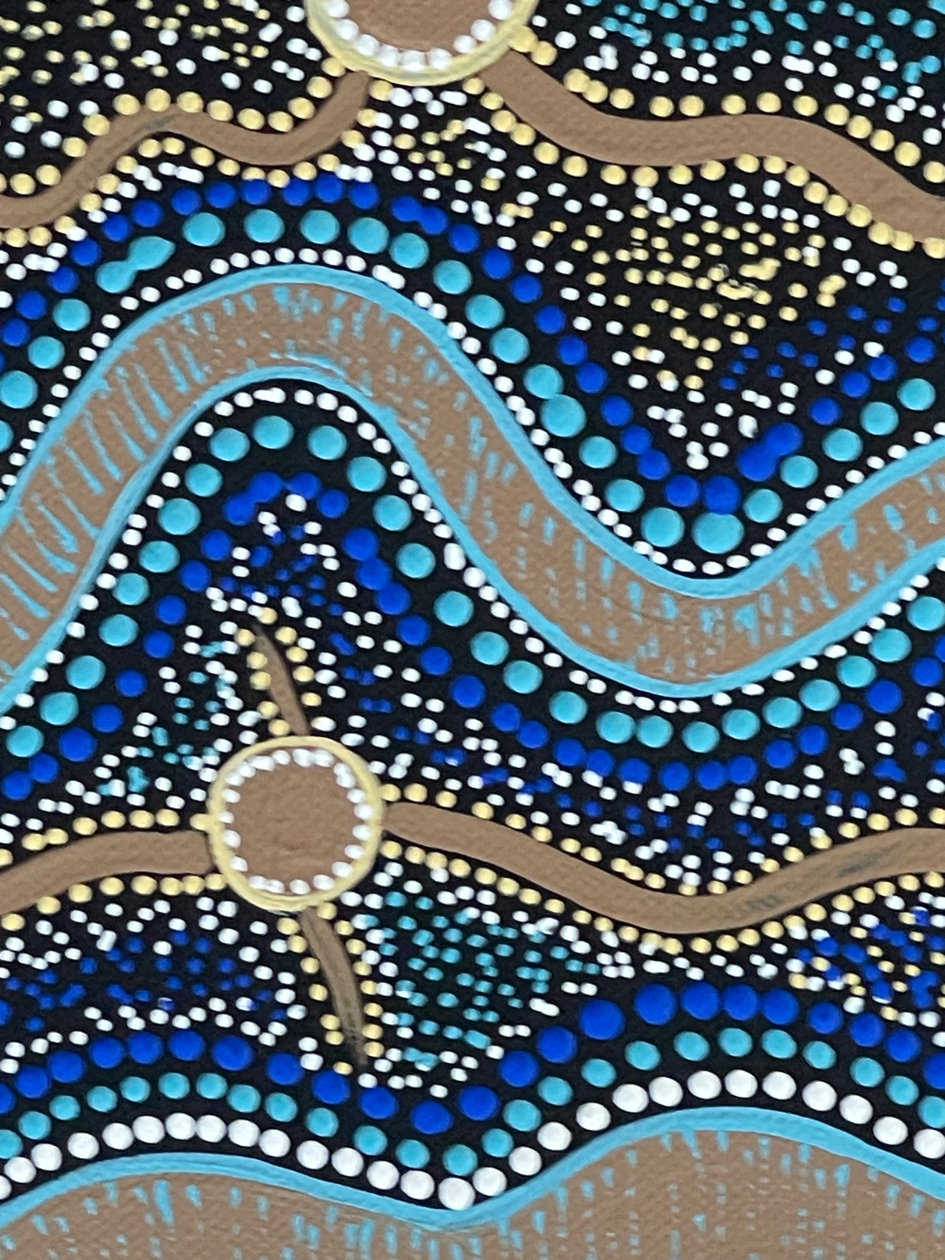 Deidre Burgoyne Rosier - Family Travel Tracks to the Land and Sea - 30x30cm Stretched ready to hang .47-13