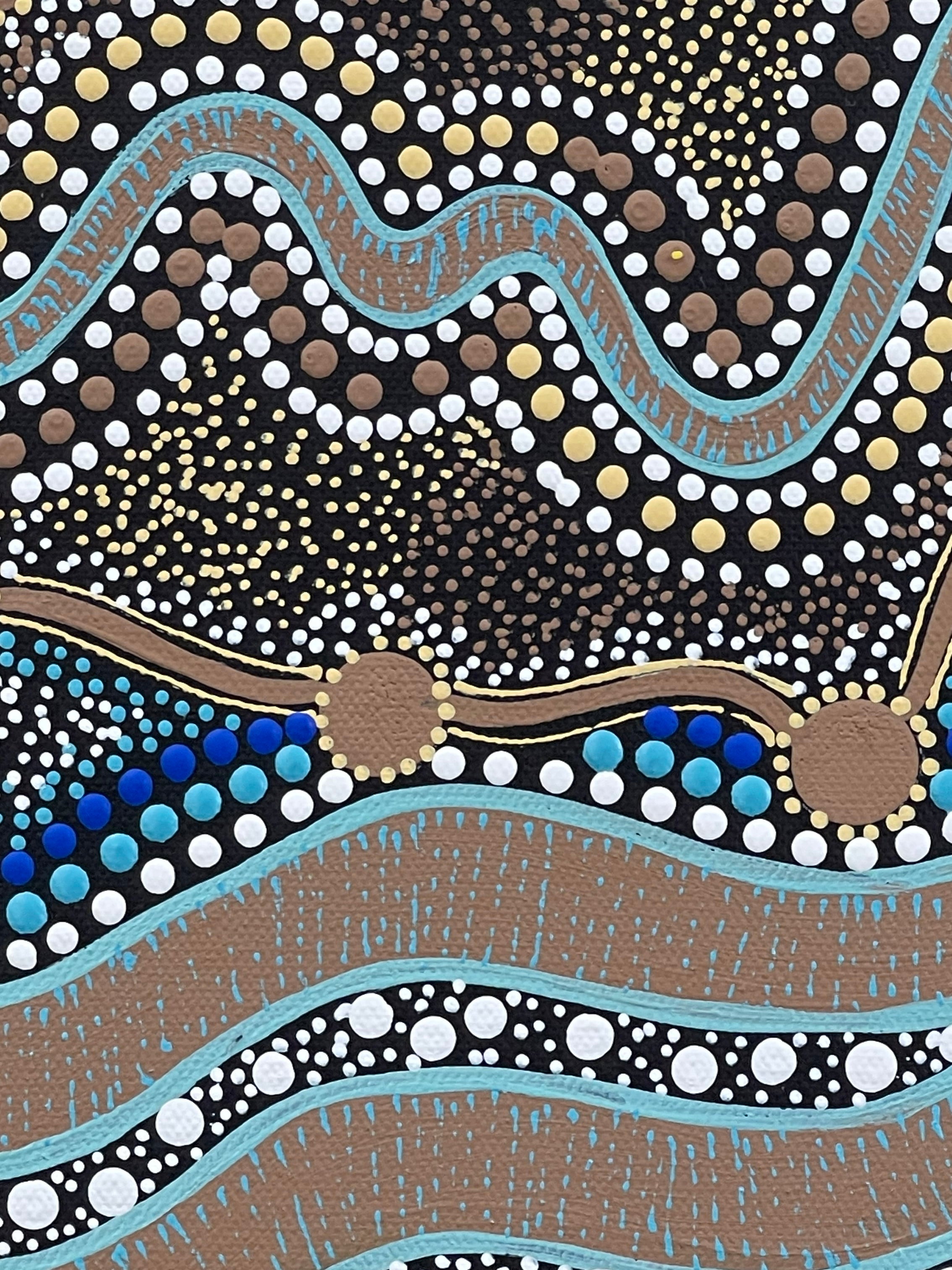 Deidre Burgoyne Rosier - Family Travel Tracks to the Land and Sea - 30x30cm Stretched ready to hang .47-14