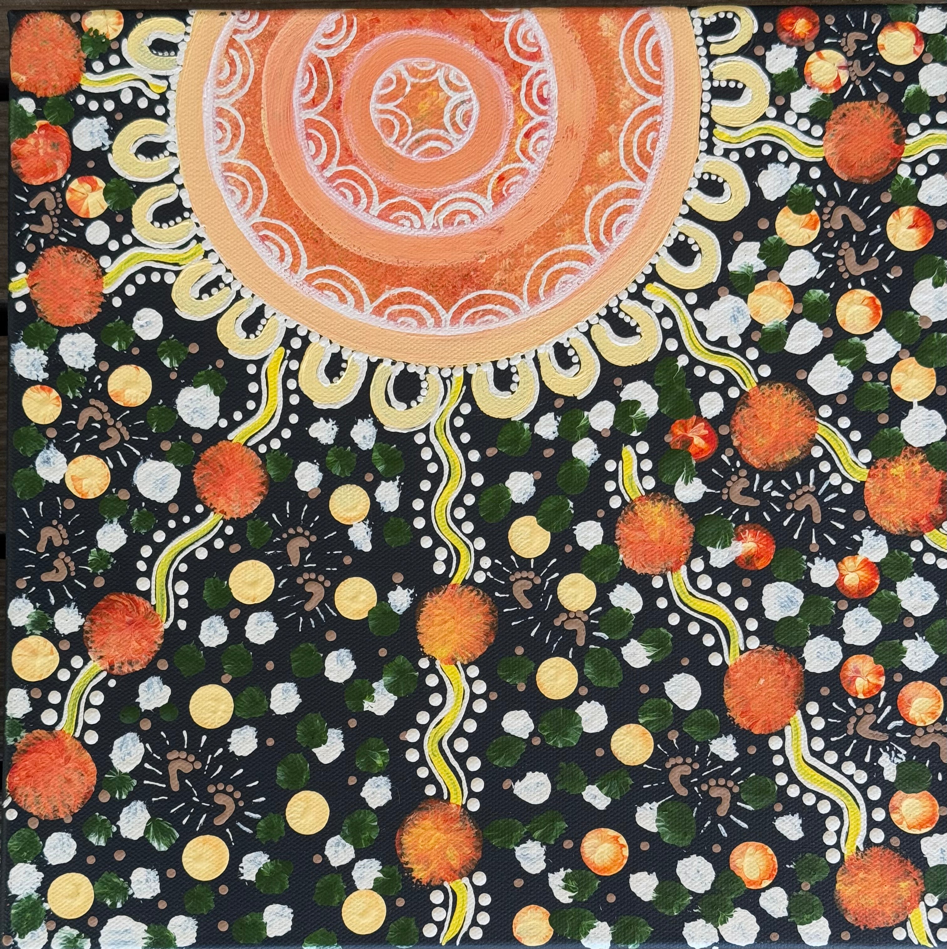 Deidre Burgoyne Rosier - Family Heading to Gatherings, Resting Spots - 30x30cm .11-13 *pre-stretched*