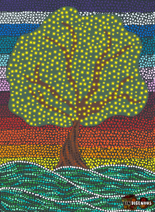 Bindigenous - Bin Sticker - Golden Wattle Sunset - Gulgulay Yaarri-y