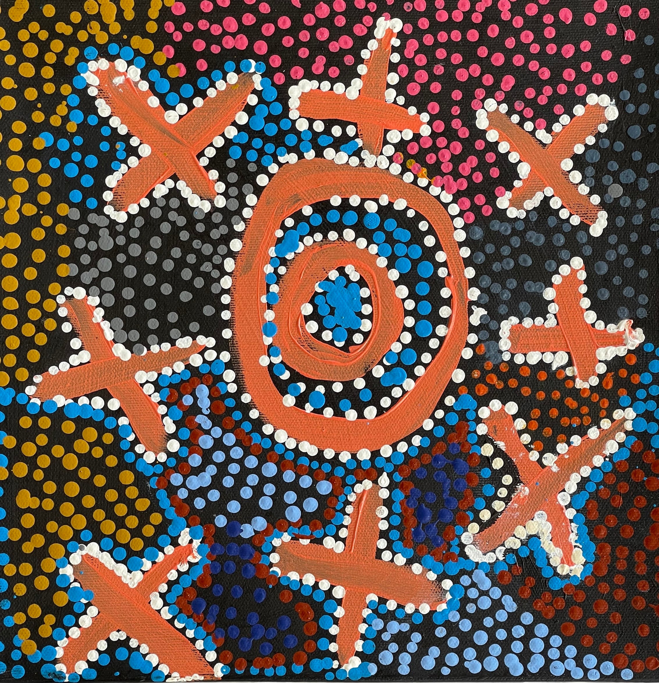 Karen Napaljarri Barnes - Ngatijirri Jukurrpa (Budgerigar Dreaming) - 30x30cm Stretched