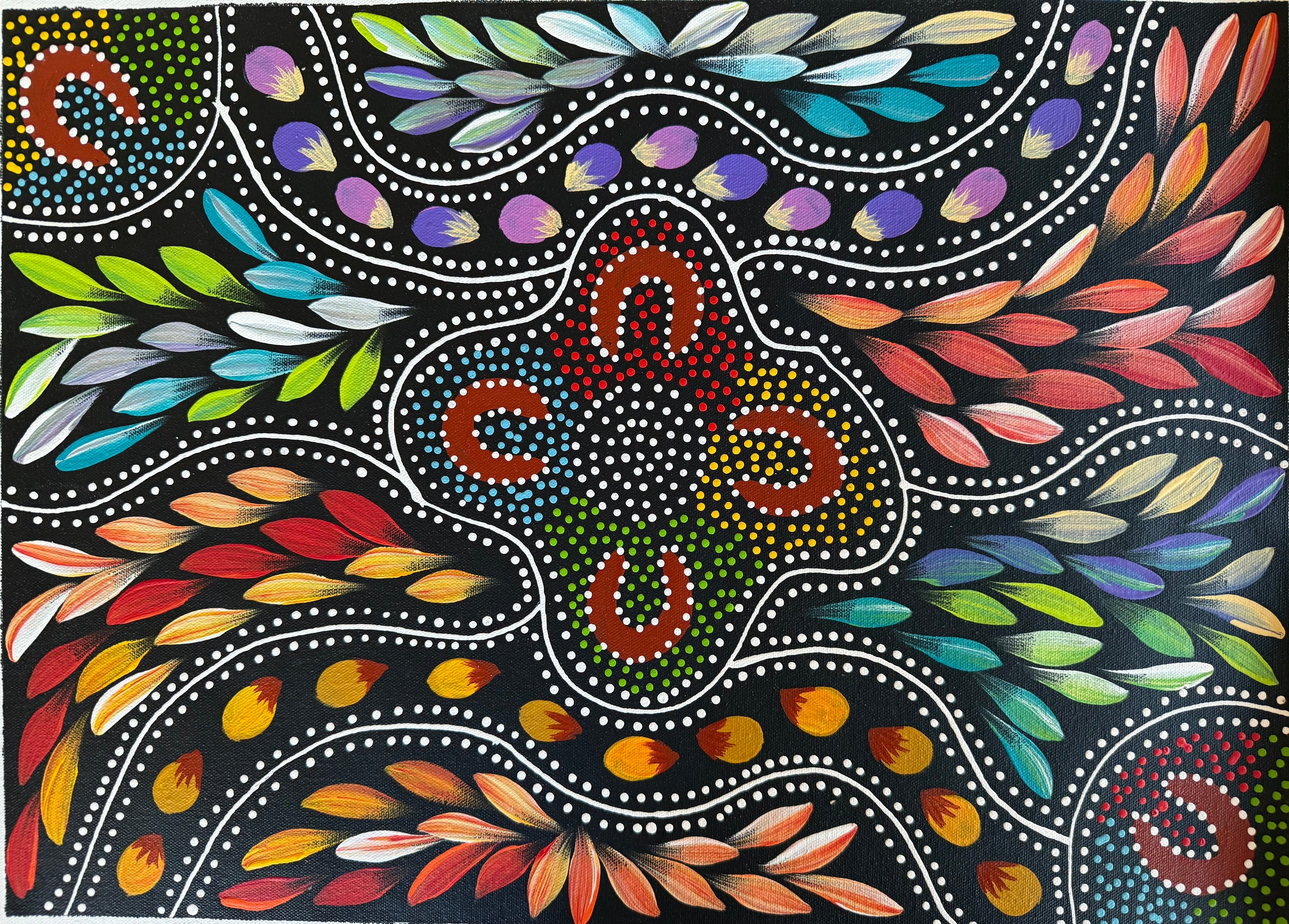 Jacinta Numina Waugh - Women Hunting for Bush Medicine Leaves, Bush Plums, Bush Tomatoes - 53x38cm .12-3