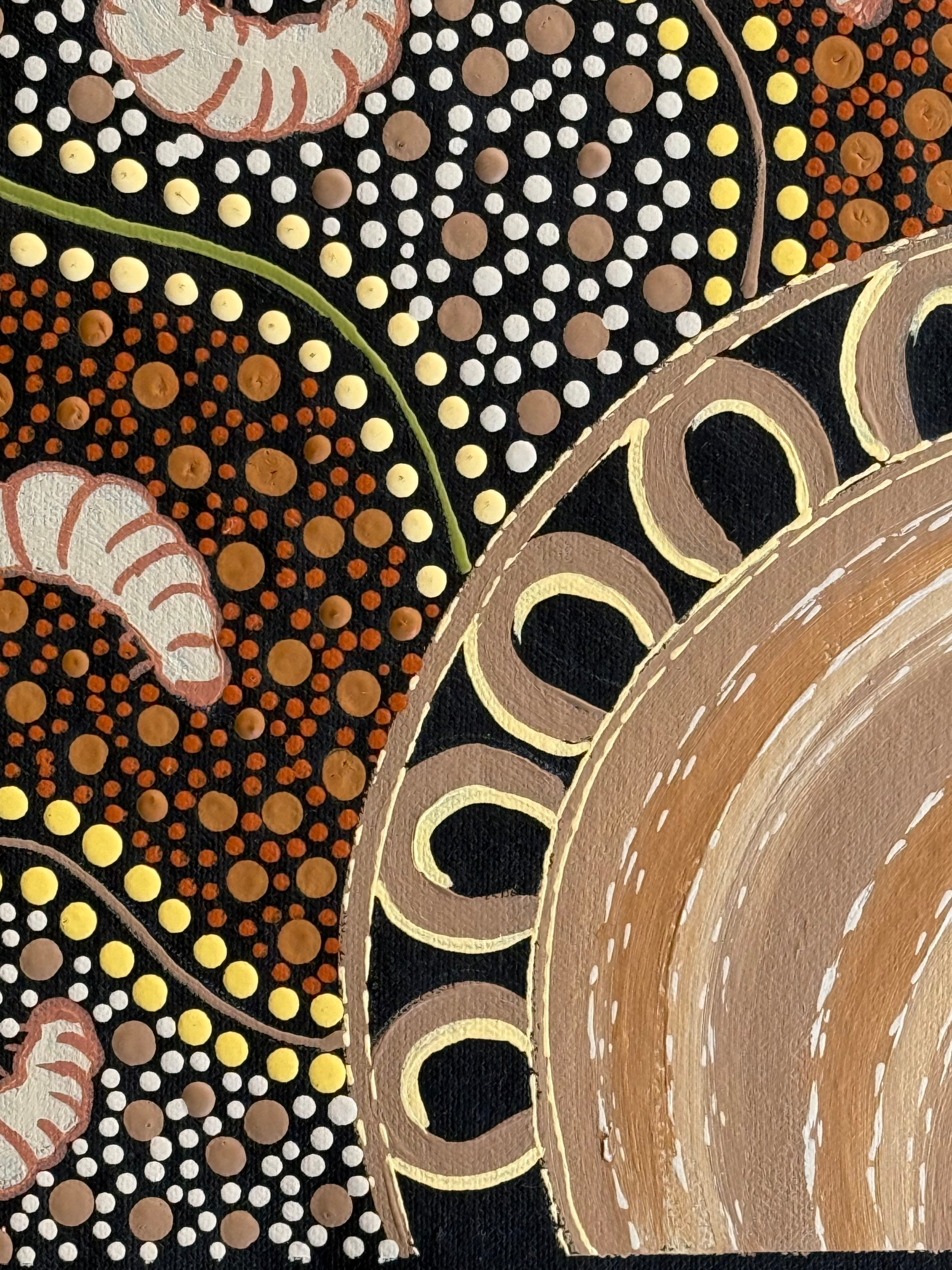 Deidre Burgoyne Rosier - Women and their Children Gather Under the Acacia Tree to Gather up Witchetty Grubs for a Feed .90-17