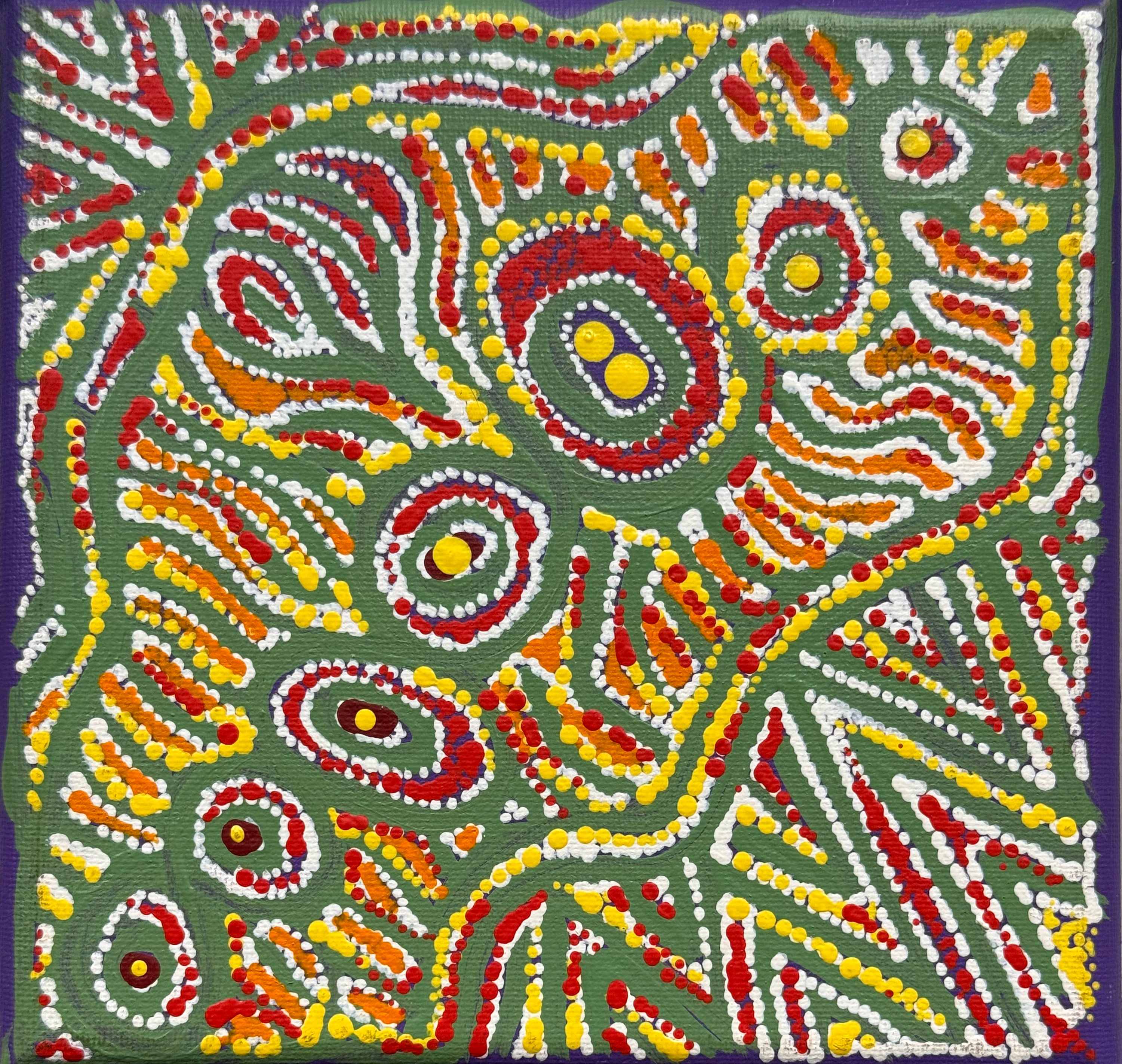 Margarina Napanangka Miller - Lukarrara Jukurrpa (Desert Fringe-Rush Seed Dreaming) - Stretched