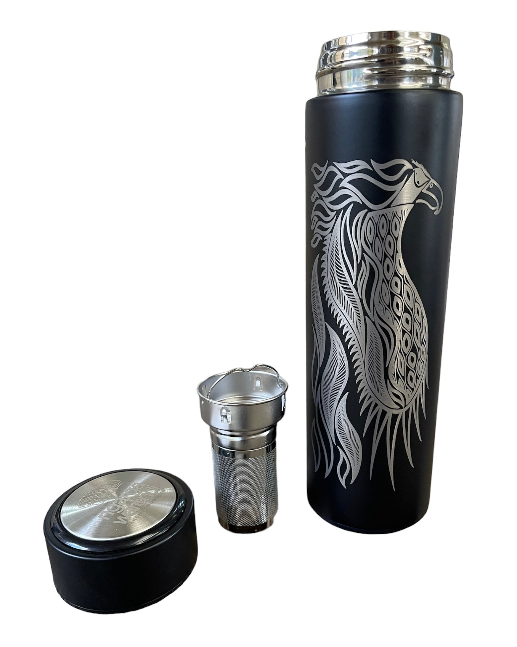 Stainless Steel Flask - Bunjil The Wedge Tailed Eagle (Black) - Mick Harding