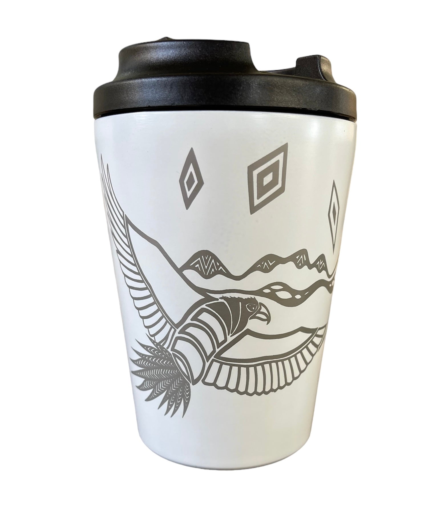 Insulated Travel Mug - Bunjil and Waa (White) - Mick Harding