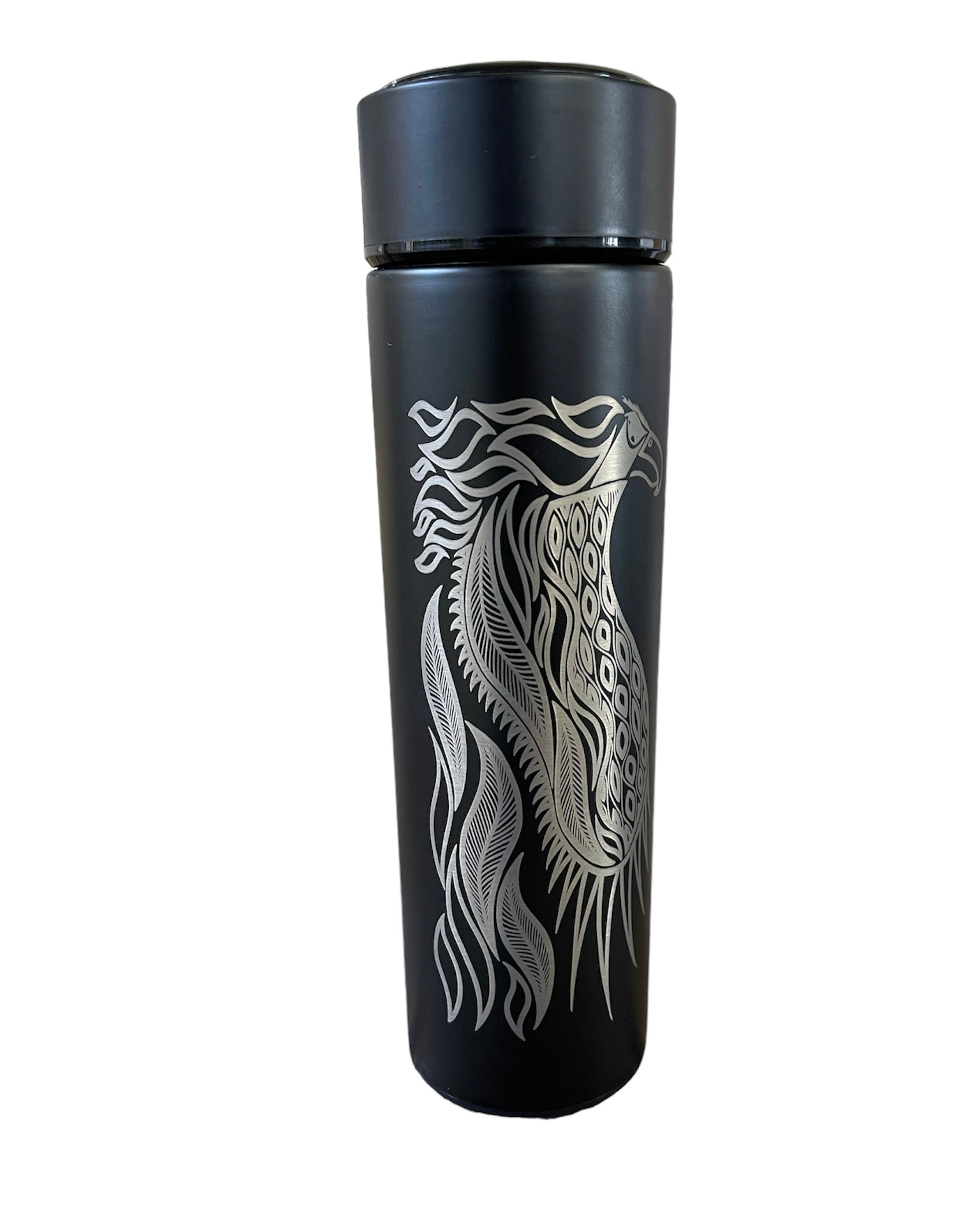 Stainless Steel Flask - Bunjil The Wedge Tailed Eagle (Black) - Mick Harding