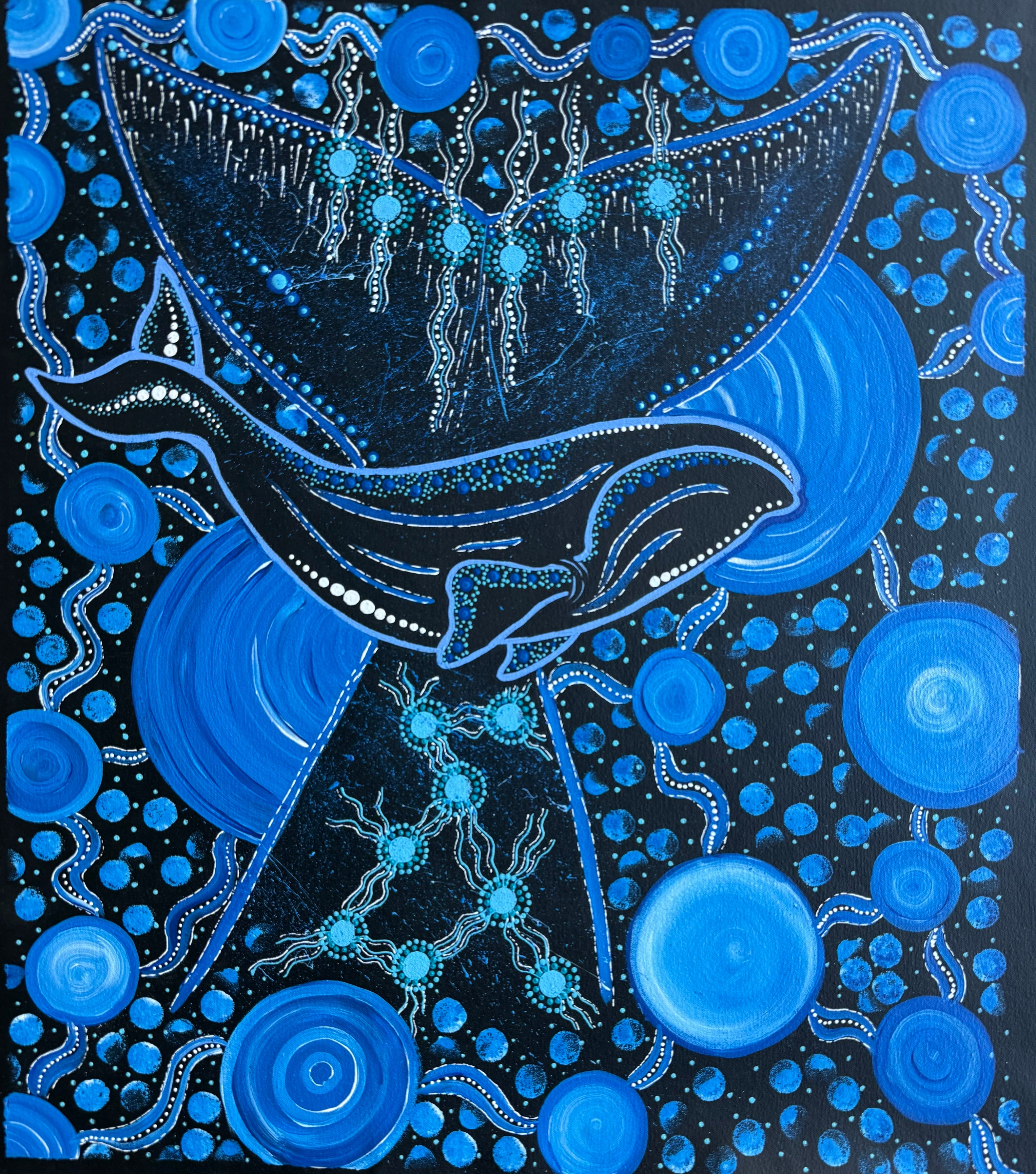 Deidre Burgoyne Rosier - Mother Whale Protecting Her Baby Whale Calf .34-20
