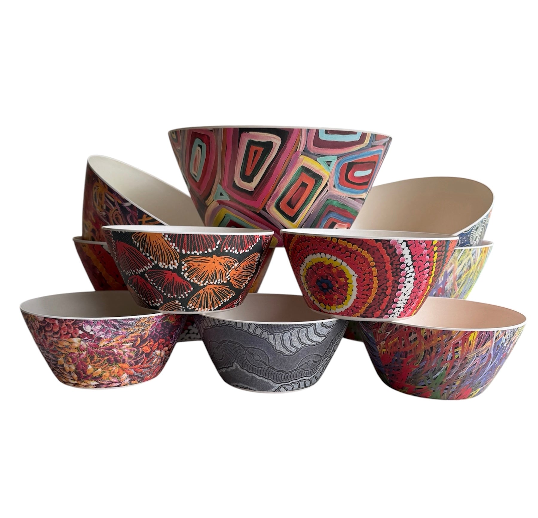 Bamboo Bowl Set of 5 Large and 5 Small - Various Designs