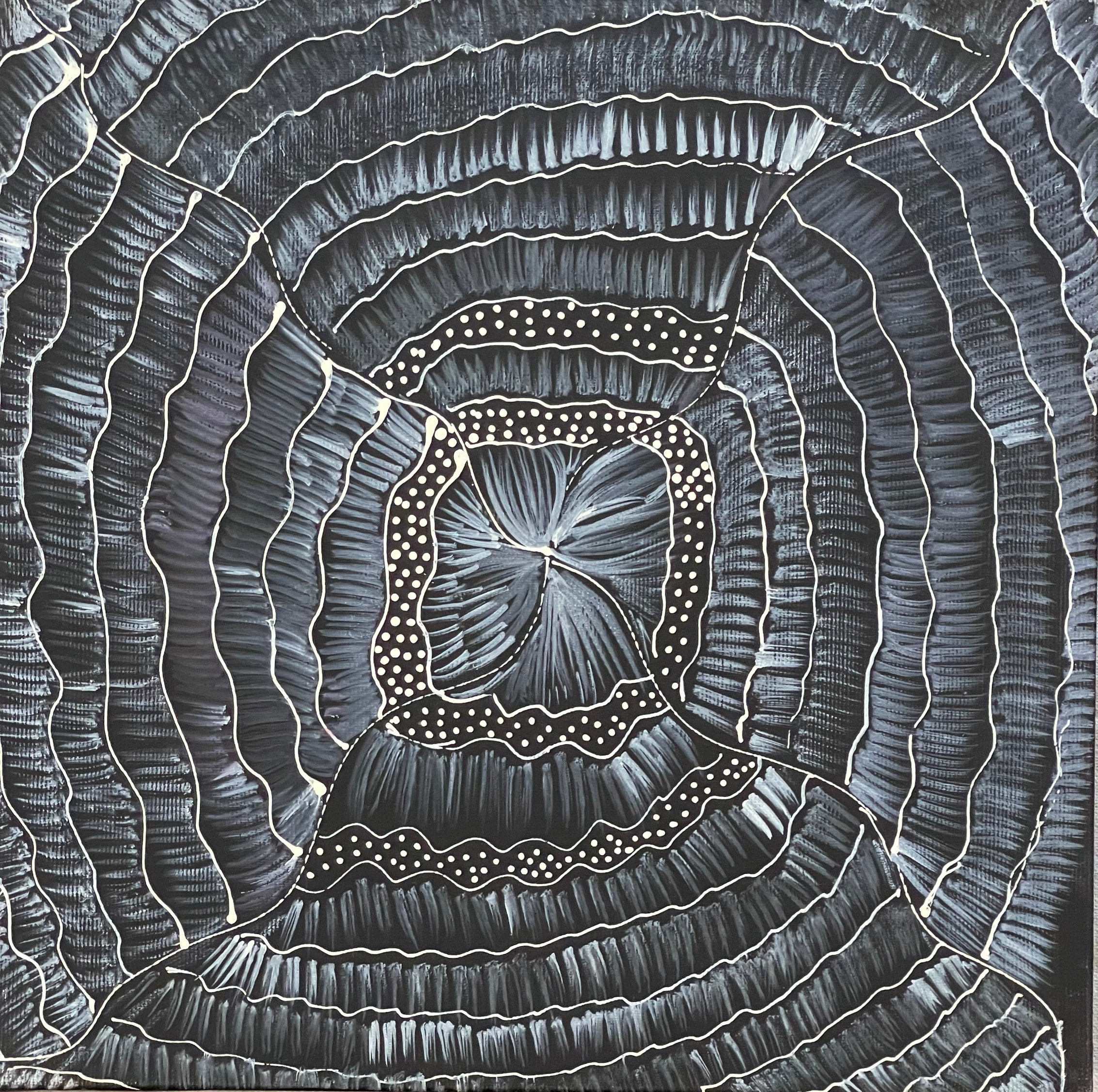 Grace Napangardi Butcher - Pikilyi Jukurrpa (Vaughan Springs Dreaming) - 30x30cm Stretched ready to hang