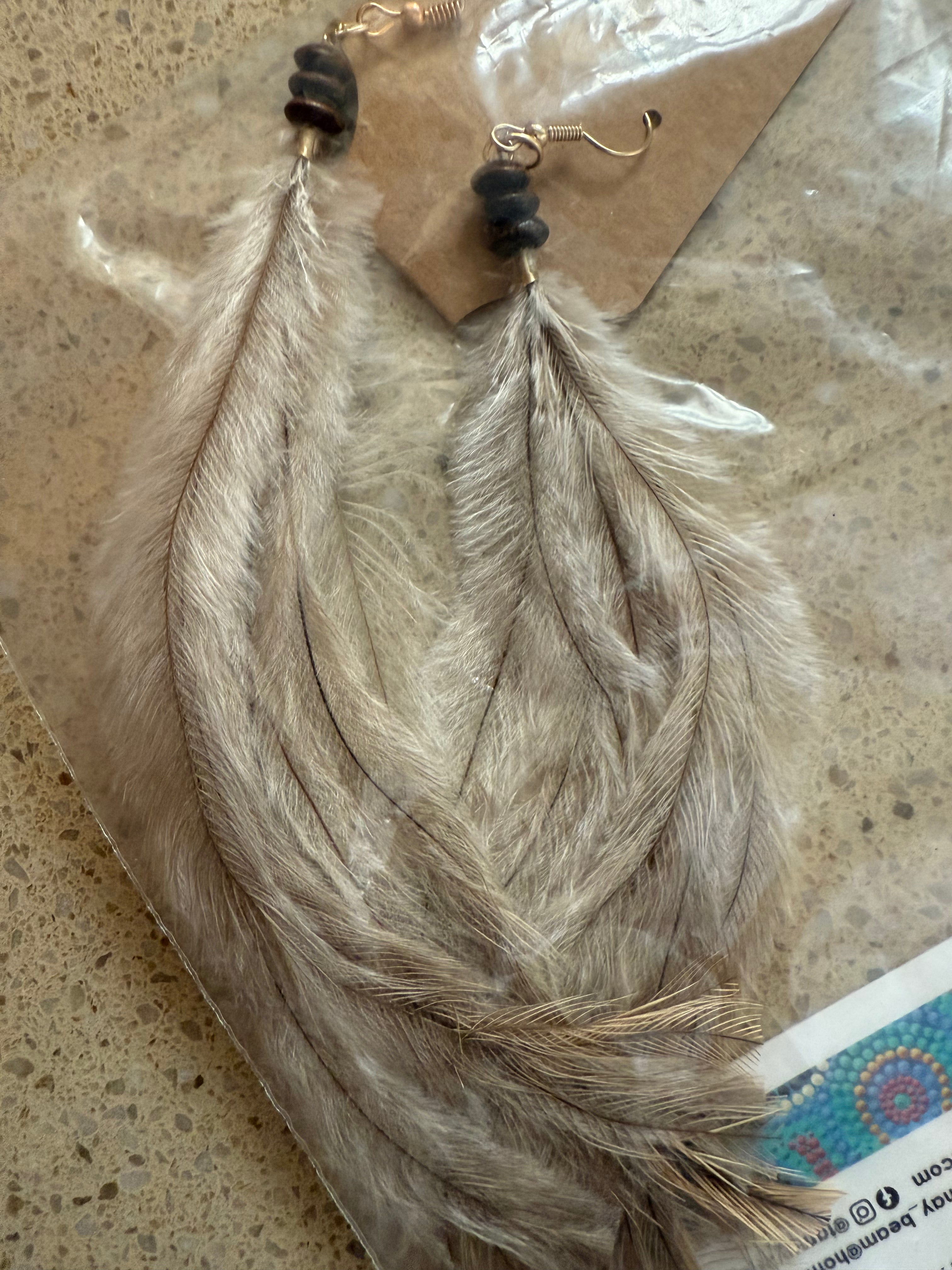 Emu Feather Earrings - Beads - Tamay Beam