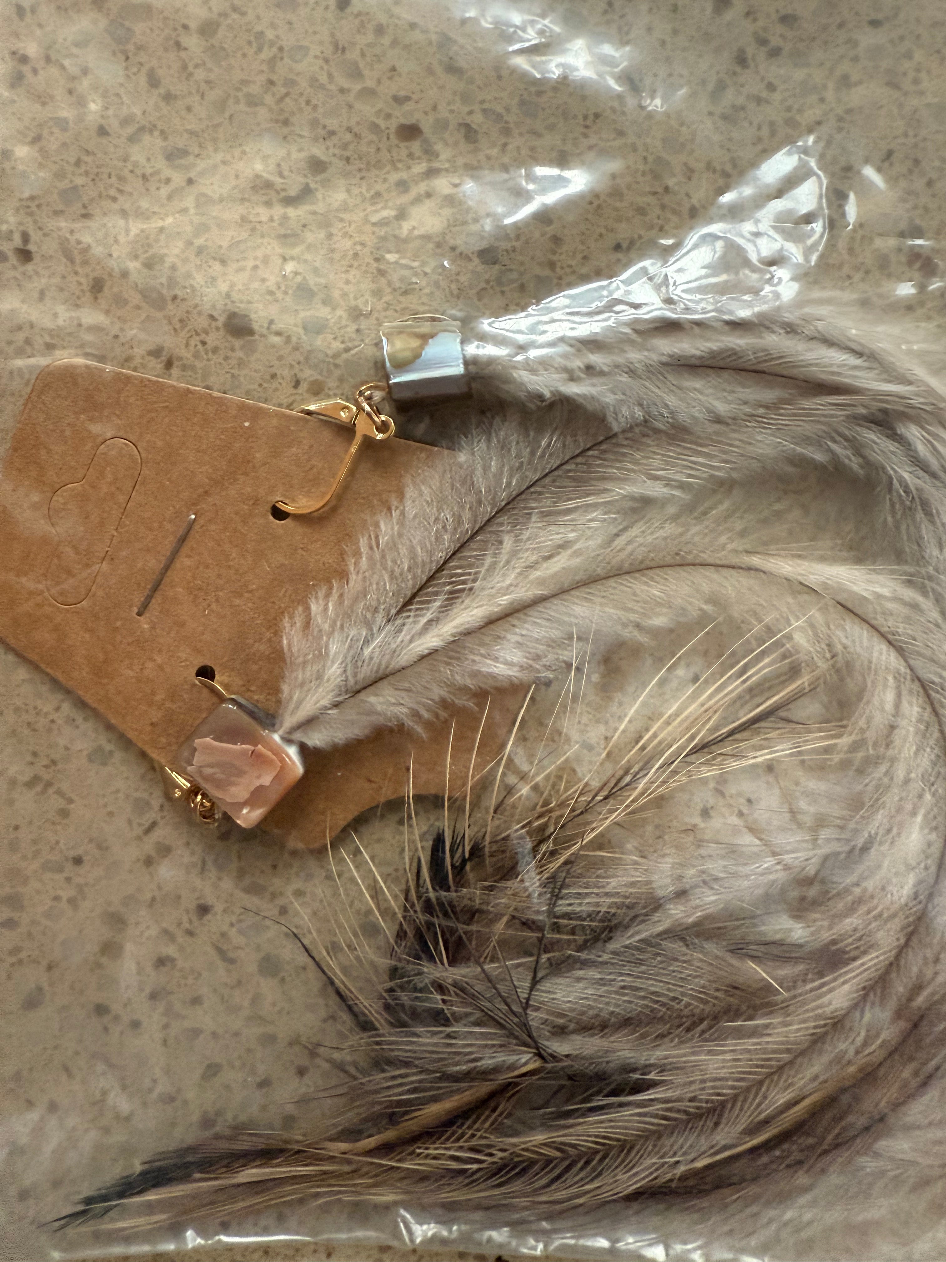 Emu Feather Earrings - Metal - Tamay Beam