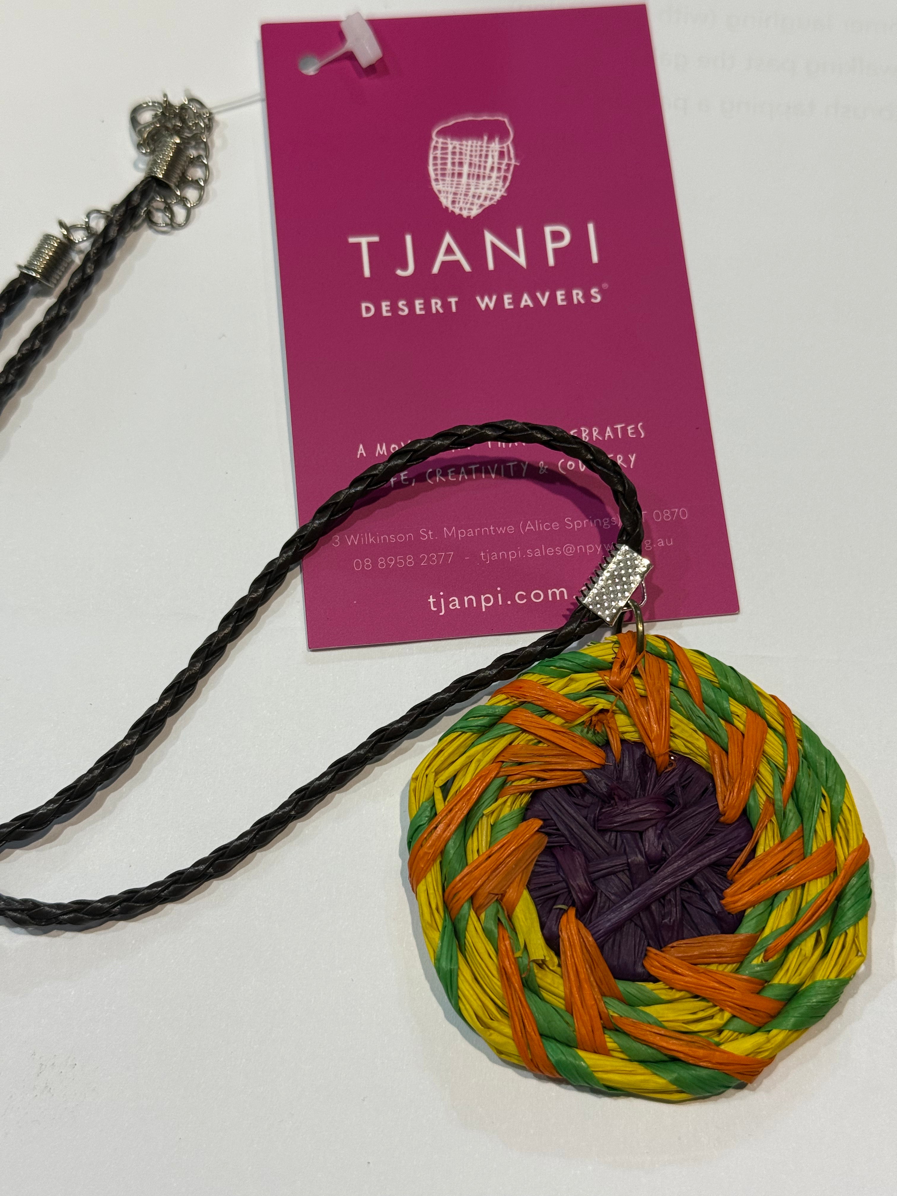 Raffia Woven Necklace - Eva Braeden (yellow/green/purple)