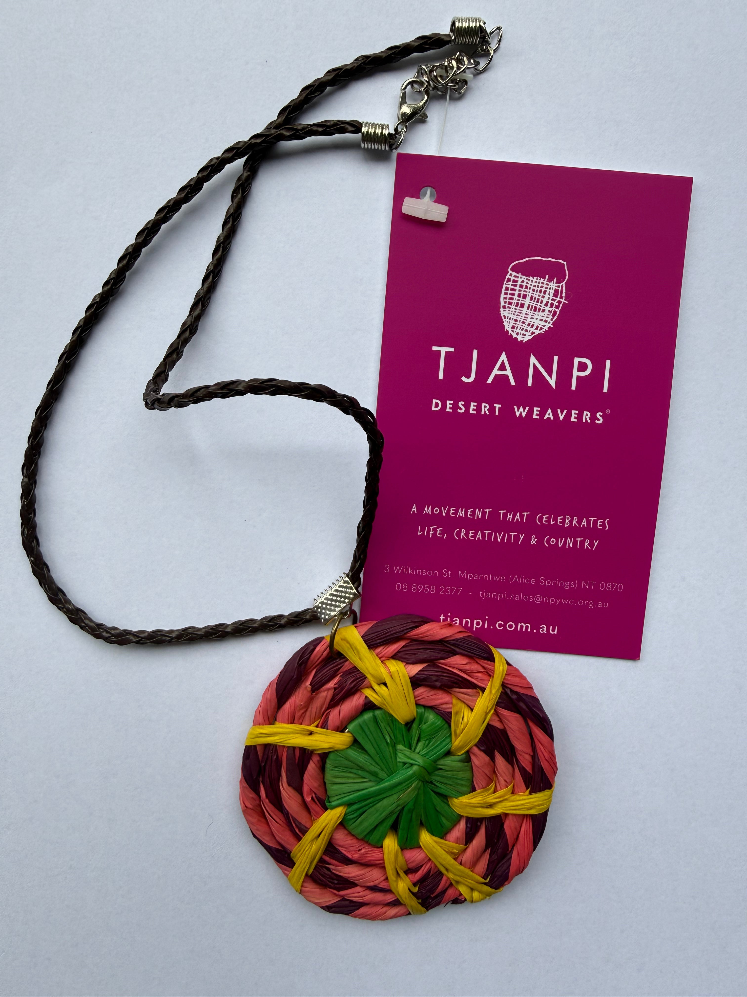 Raffia Woven Necklace - Eva Braeden (pink/green/yellow)