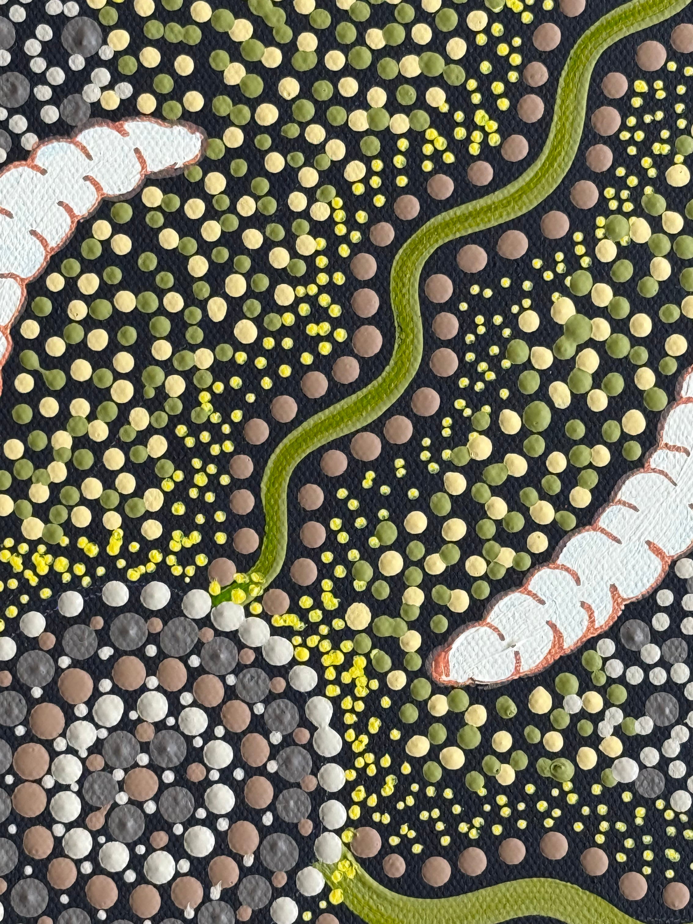 Deidre Burgoyne Rosier - Women and Children Gathering Witchetty Grubs Under the Acacia Tree Stretched ready to hang .04-10