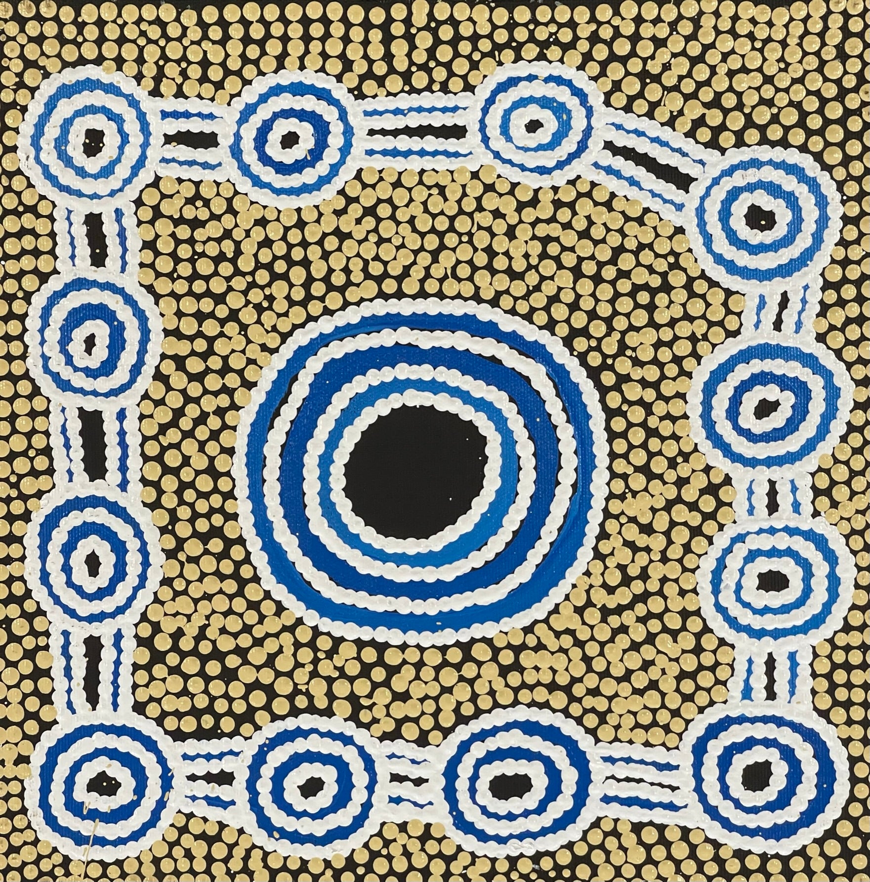 Cecily Napanangka Marshall - Pikilyi Jukurrpa (Vaughan Springs Dreaming) - 30x30cm Stretched