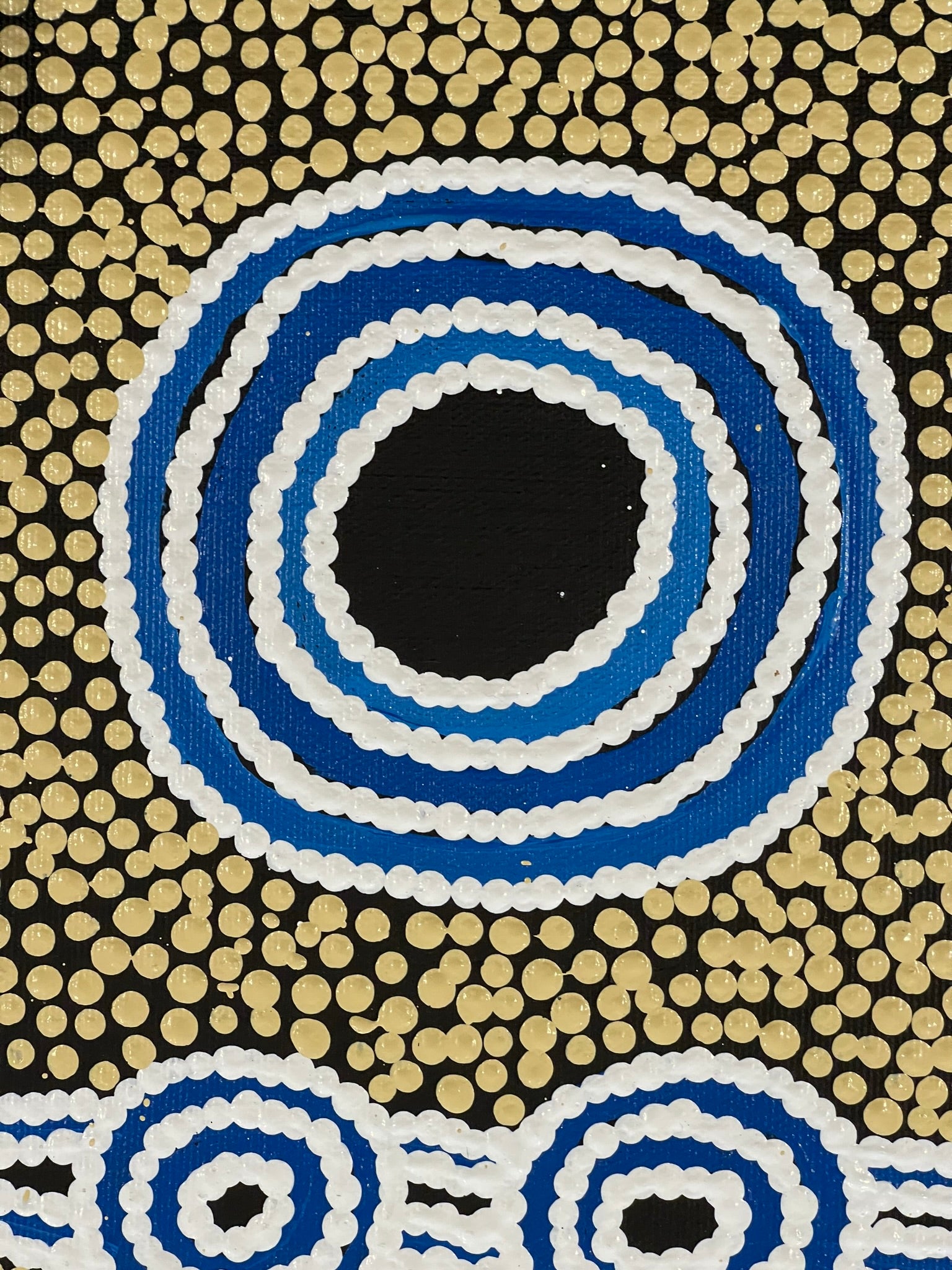 Cecily Napanangka Marshall - Pikilyi Jukurrpa (Vaughan Springs Dreaming) - 30x30cm Stretched