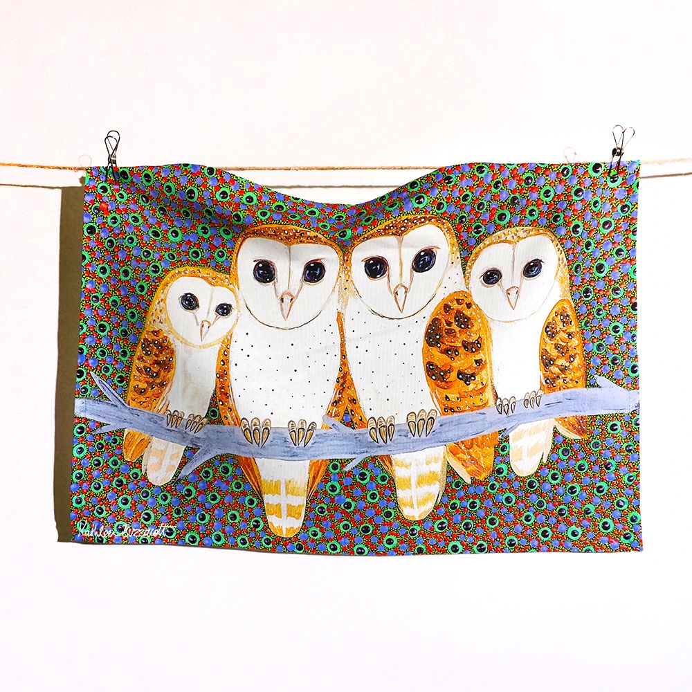 Cotton Tea Towel - Kathleen Buzzacott - Barn Owls