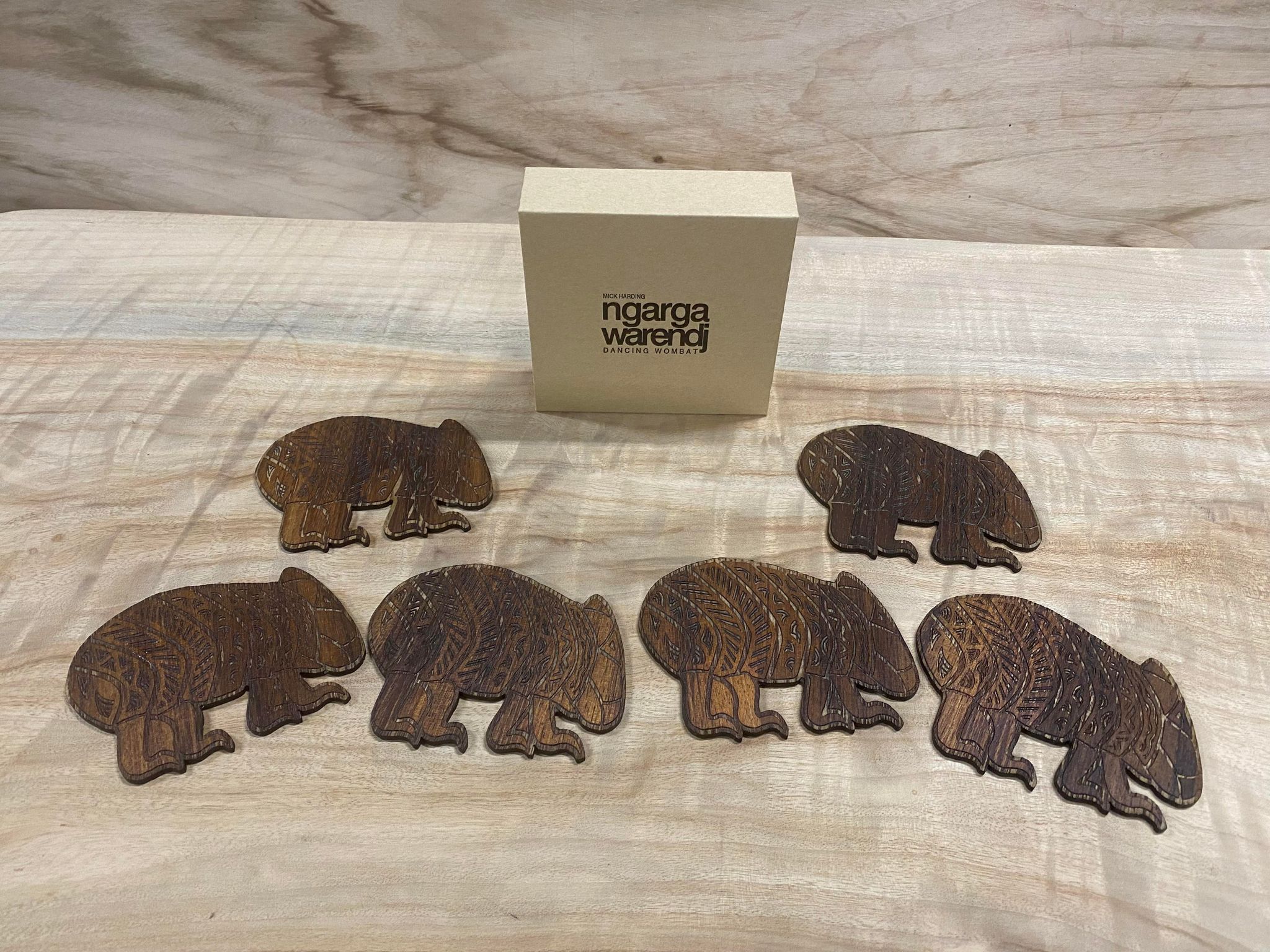 Ngarga Warendj Blackwood Coasters Set of 6 - Wombat - Mick Harding