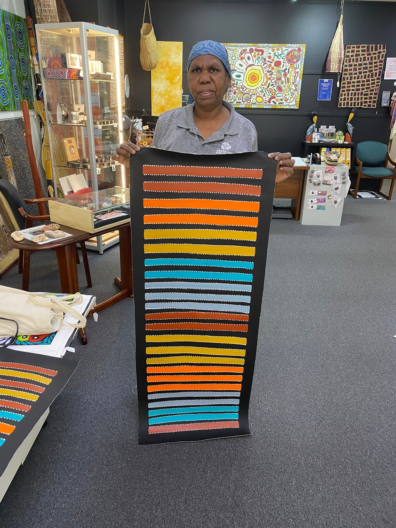 Jacinta Numina - My Country Atnangkerre, Emu Dreaming (Ankerre), Body Painting (Awelye)- 43x124cm .23-1