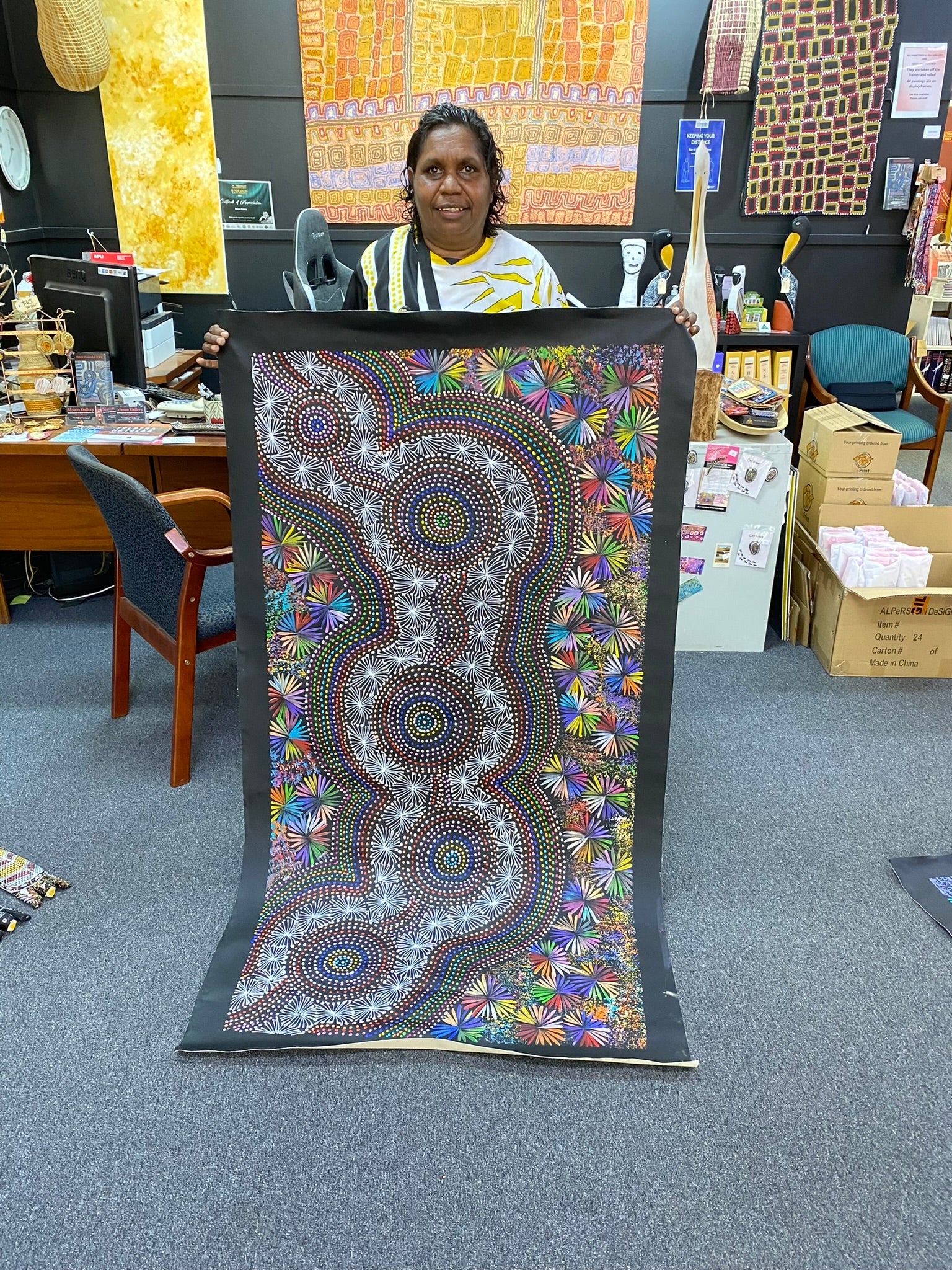 Selina Numina Kamprina - Bush Medicine Leaves with Spinifex Grass - 157x82cm .40-1