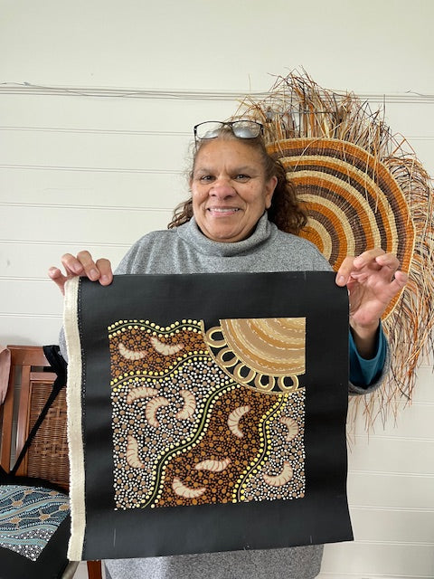 Deidre Burgoyne Rosier - Women and their Children Gather Under the Acacia Tree to Gather up Witchetty Grubs for a Feed .90-17