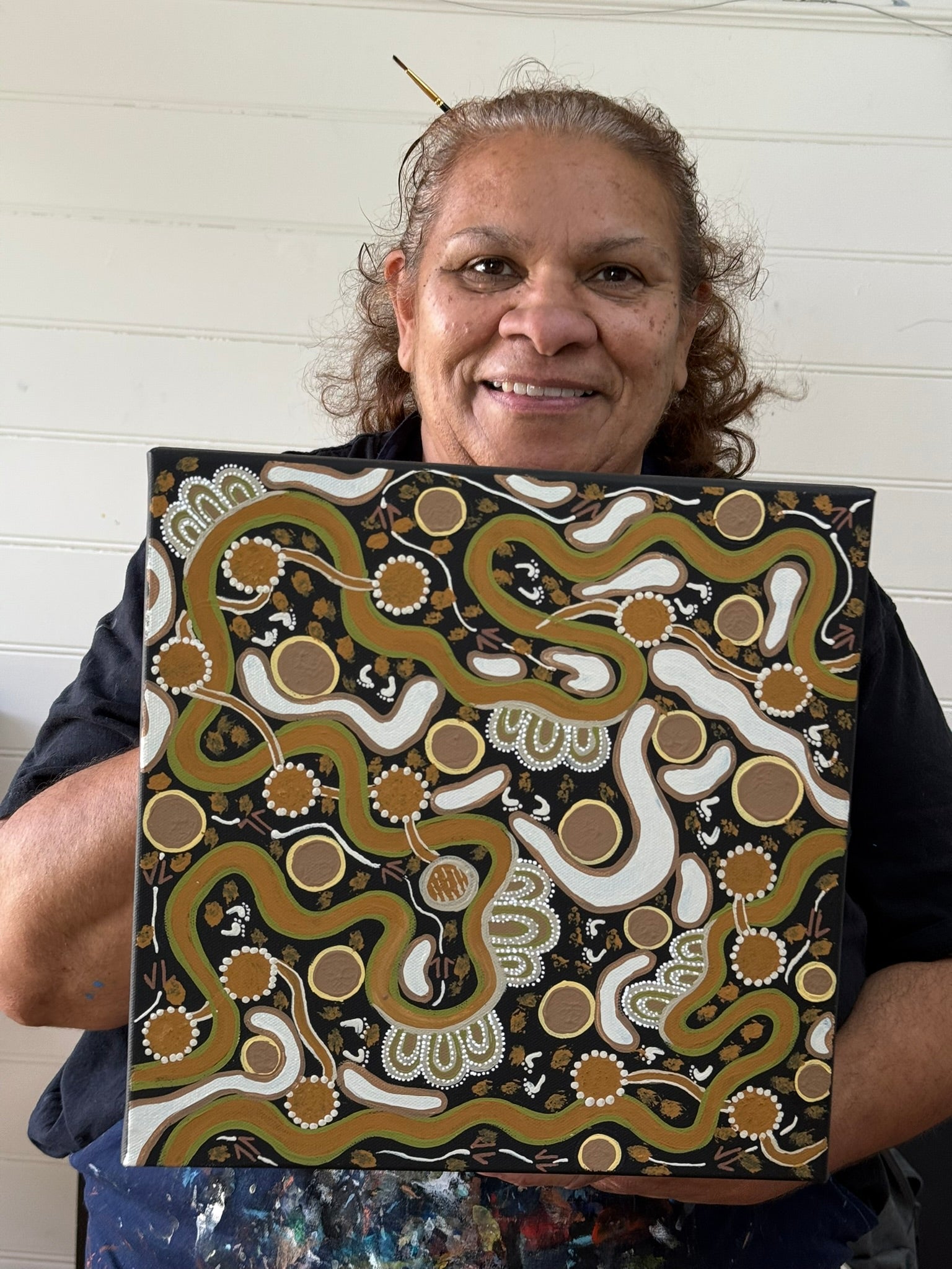 Deidre Burgoyne Rosier - Travelling Tracks and Walkabout, Kangaroos Footprints  .11-12 *pre-stretched*