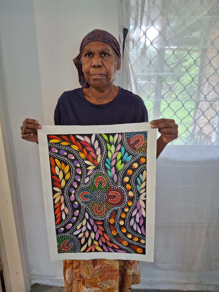 Jacinta Numina Waugh - Women Hunting for Bush Medicine Leaves, Bush Plums, Bush Tomatoes - 53x38cm .12-1
