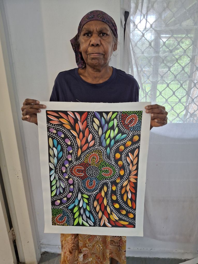 Jacinta Numina Waugh - Women Hunting for Bush Medicine Leaves, Bush Plums, Bush Tomatoes - 53x38cm .12-3
