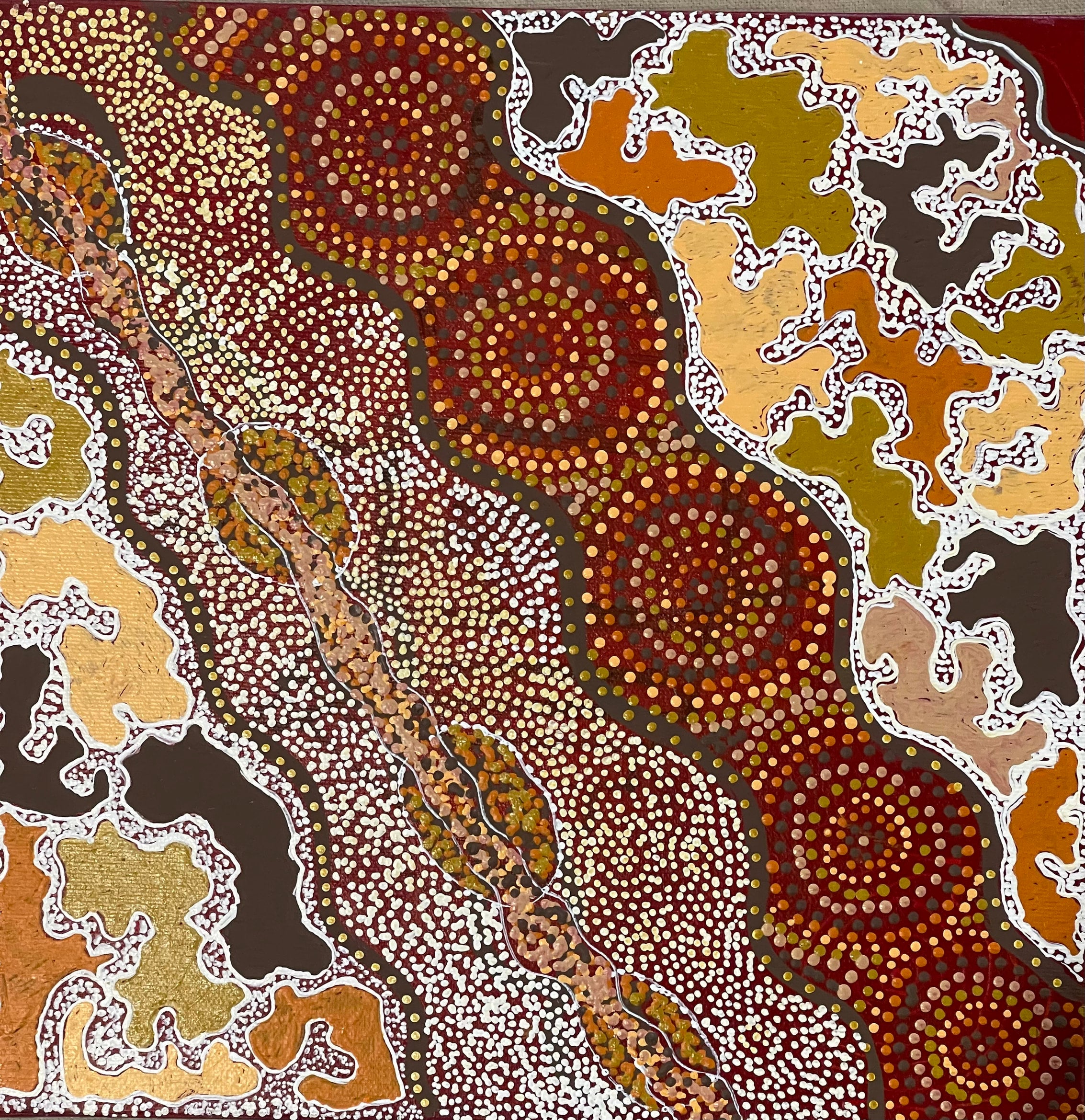 Selma Napanangka Tasman - Ngapa Jukurrpa (Water Dreaming) - Pirlinyarnu - 30x30cm Stretched ready to hang