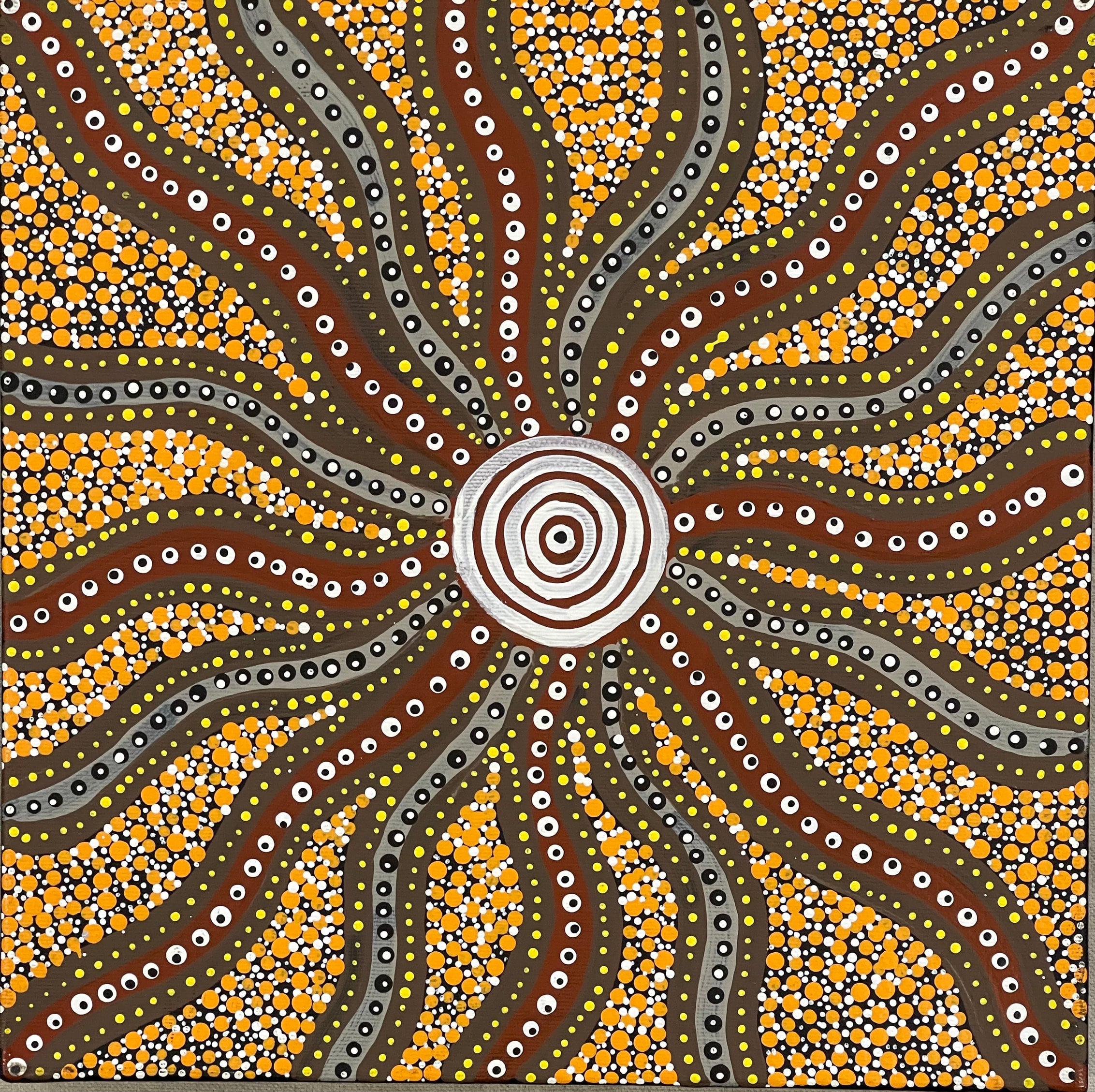 Steven Jakamarra Oldfield - Warna Jukurrpa (Snake Dreaming) - 30x30cm Stretched ready to hang