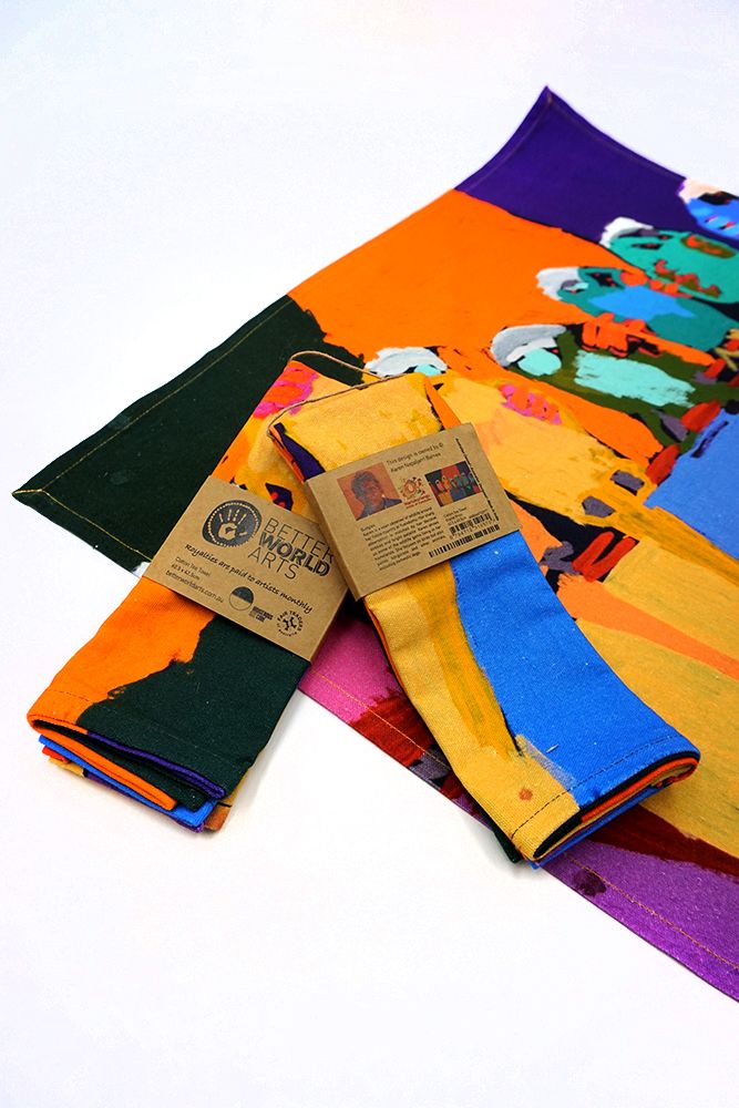 Cotton Tea Towel - Karen Barnes - Budgies