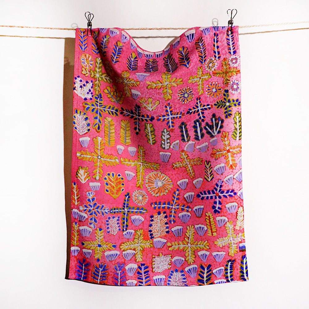 Cotton Tea Towel - Rosie Ross - Medicine Plants - Pink