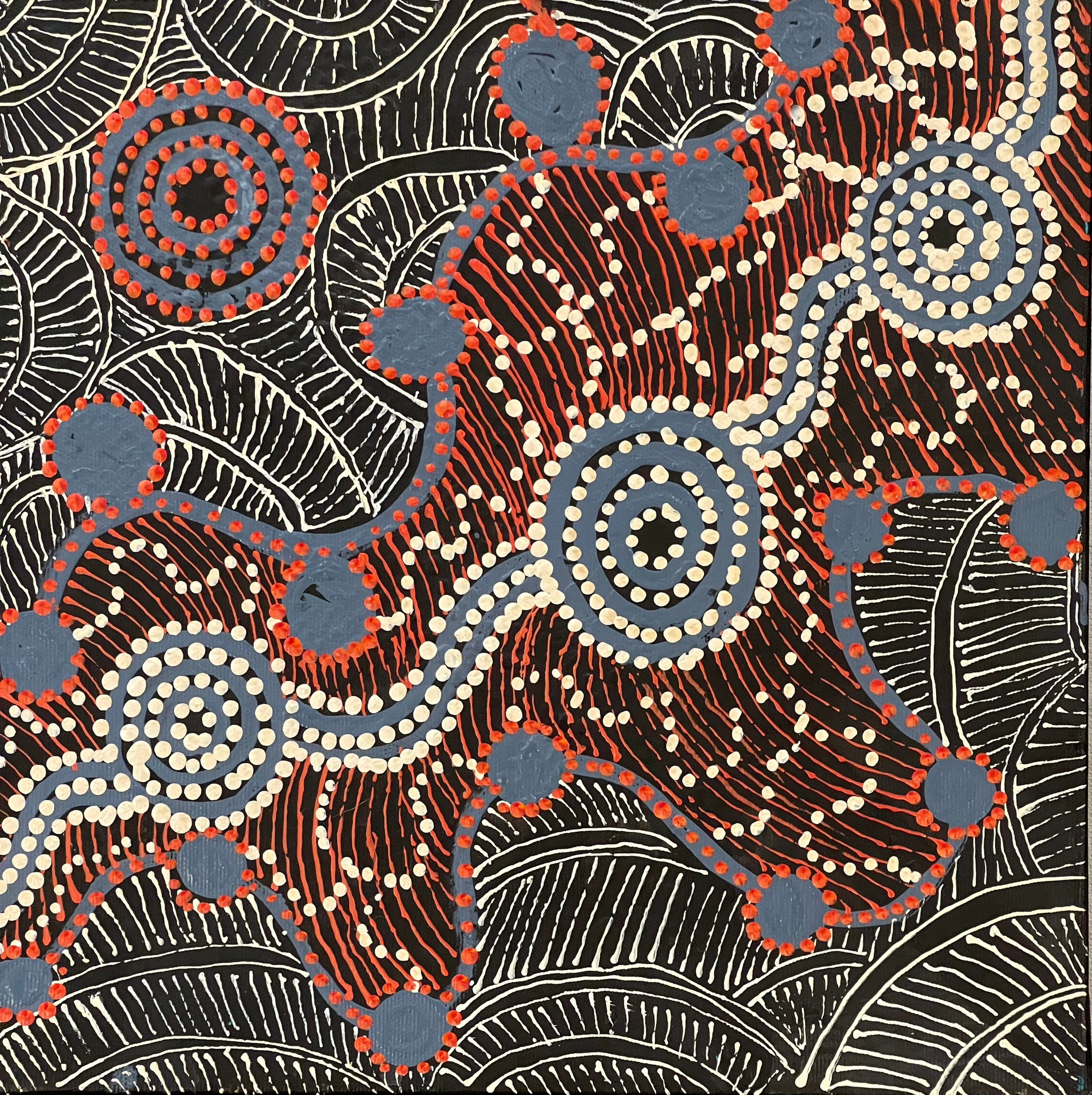 Wendy Nungarrayi Brown - Napaljarri-warnu Jukurrpa (Seven Sisters Dreaming) - 30x30cm Stretched ready to hang