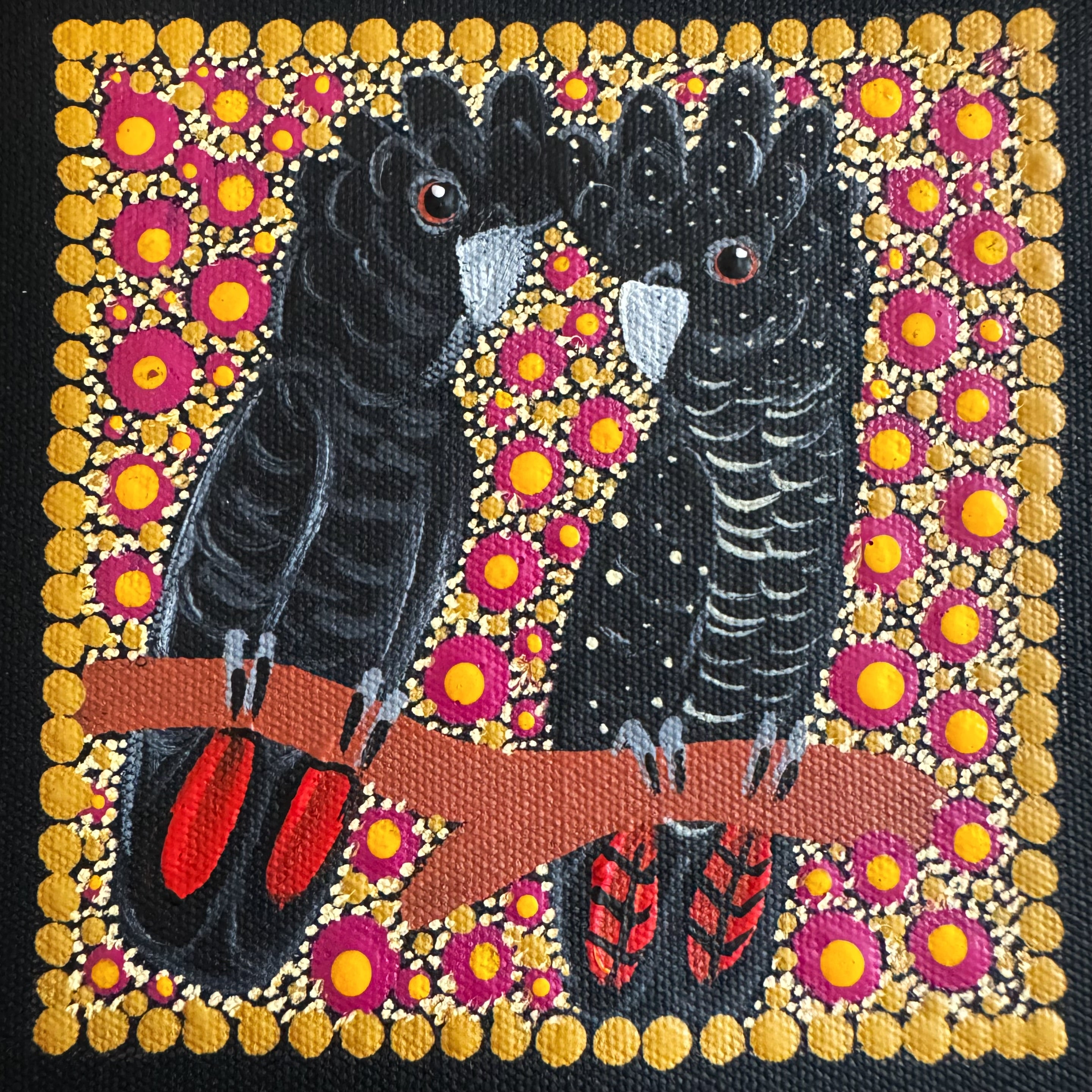 Kathleen Buzzacott - Redtail Black Cockatoos - Small, Framed .340