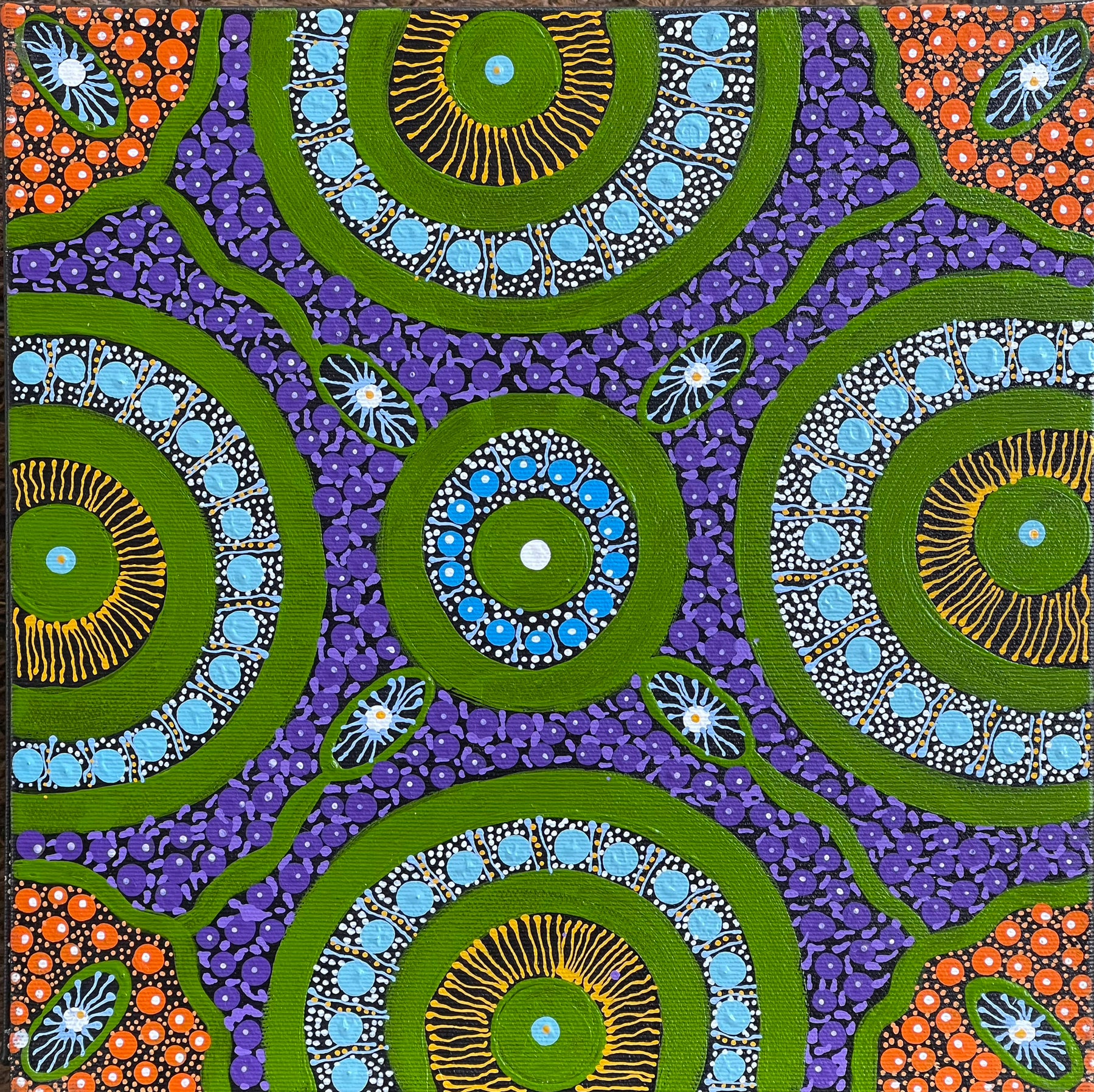 Jocelyn Young Purple and Green Artwork Small Painting Aboriginal Art