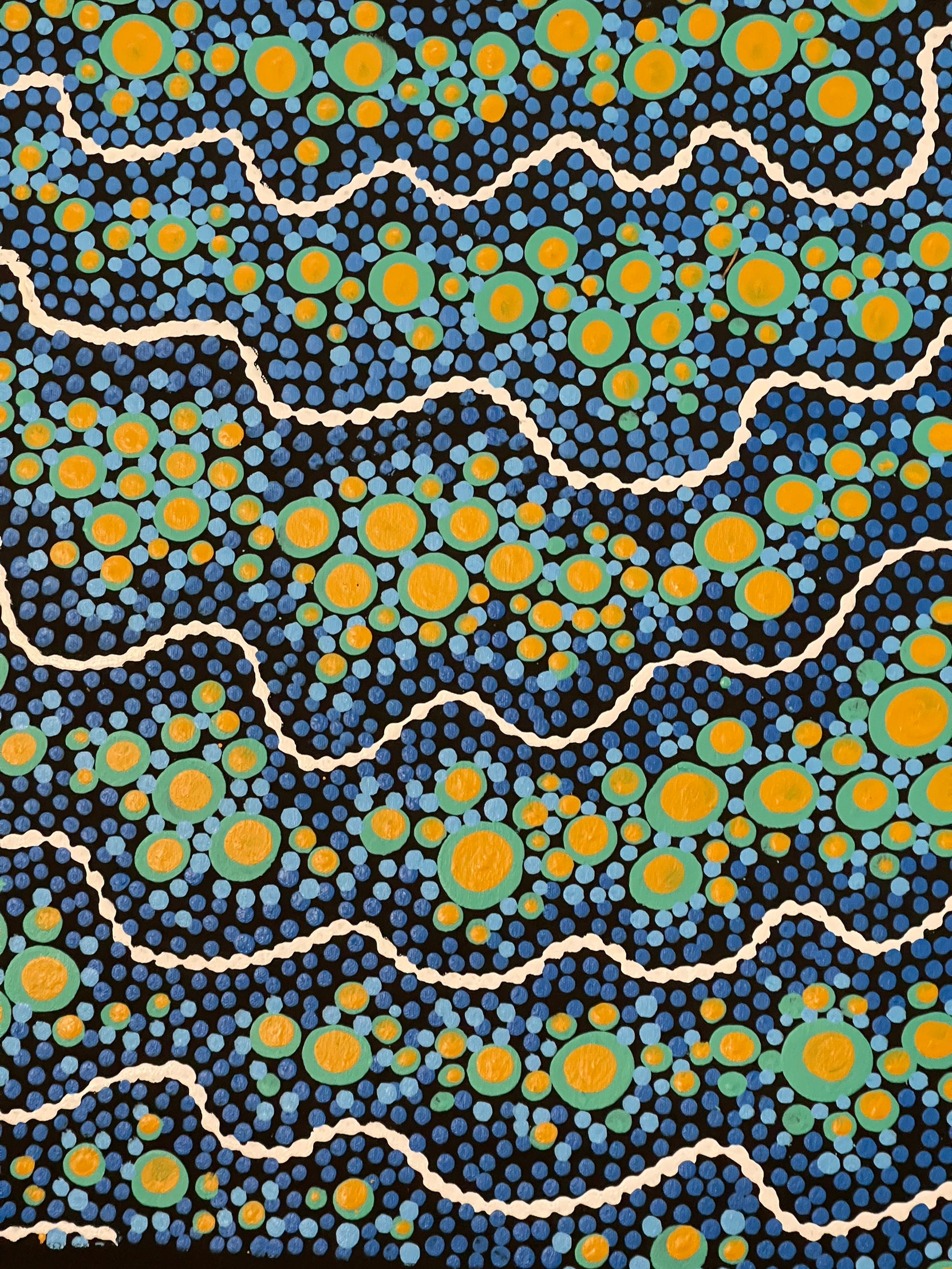 Trephina Sultan - Arial View, Running Water, Rocky River Beds - 91x86cm