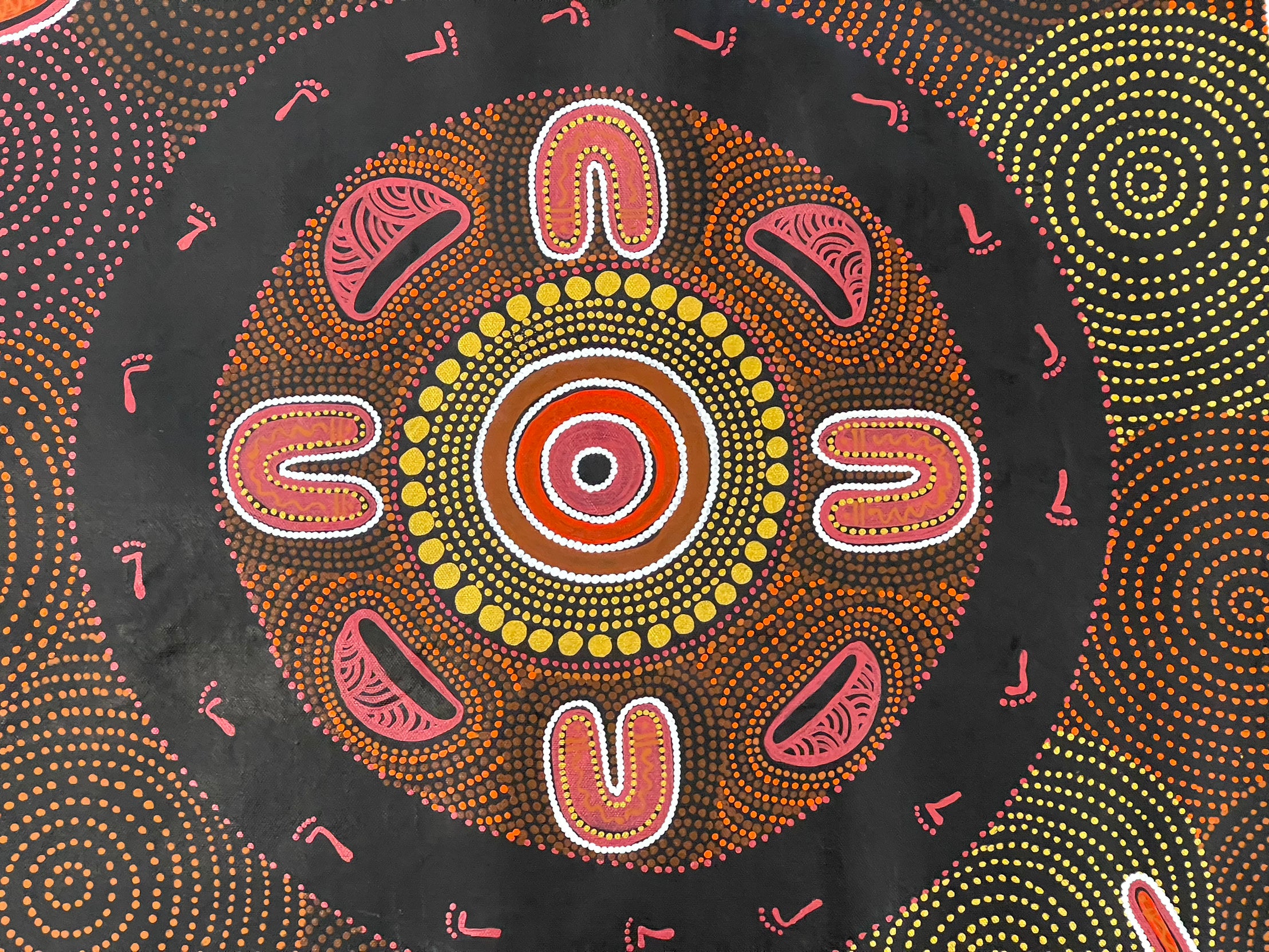By Artist Eunice Nungarrayi Woods - Honey Ant Dreaming, Women's Sitting Around The Waterhole - 148x89cm .06