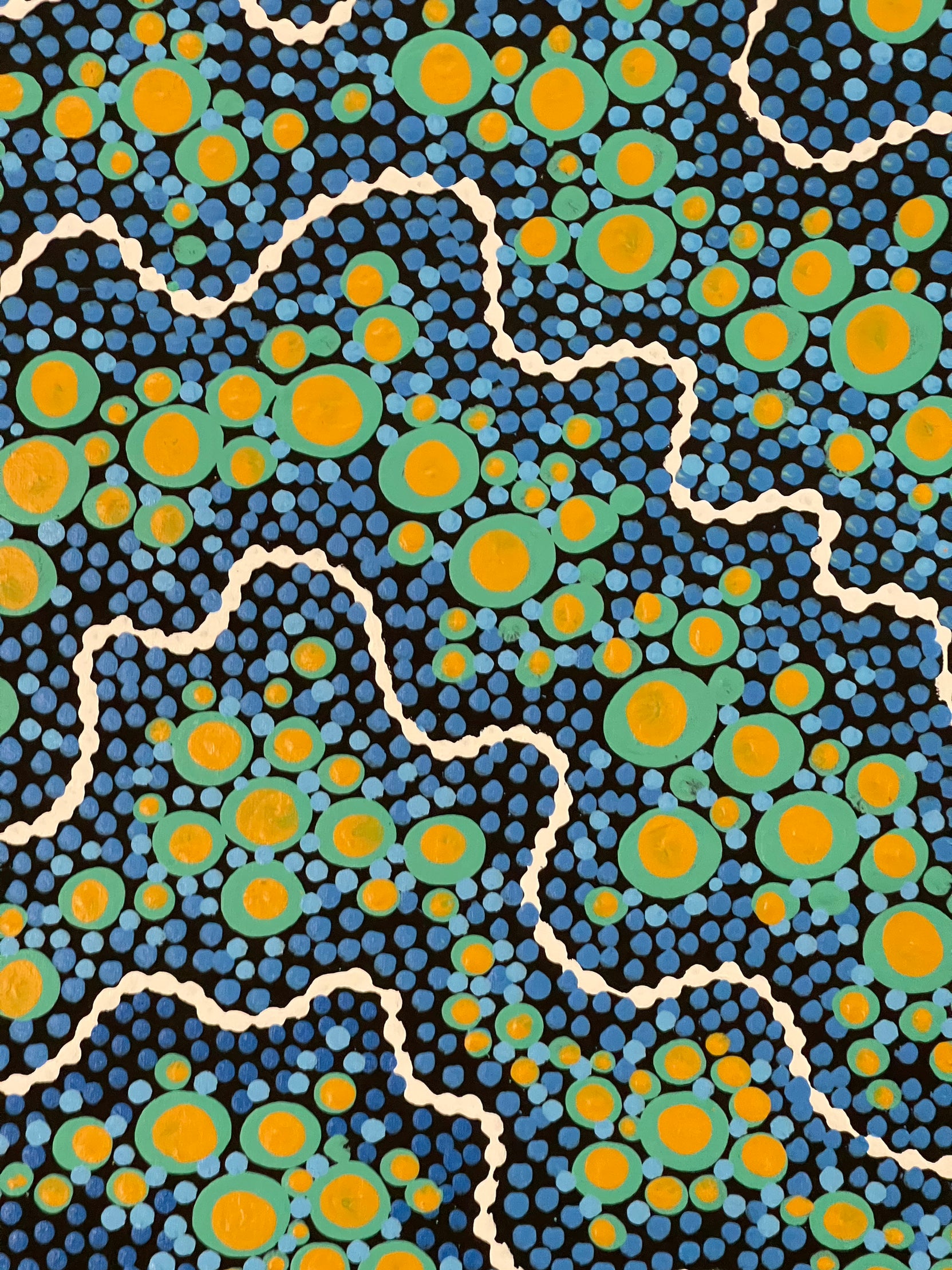 Trephina Sultan - Arial View, Running Water, Rocky River Beds - 91x86cm