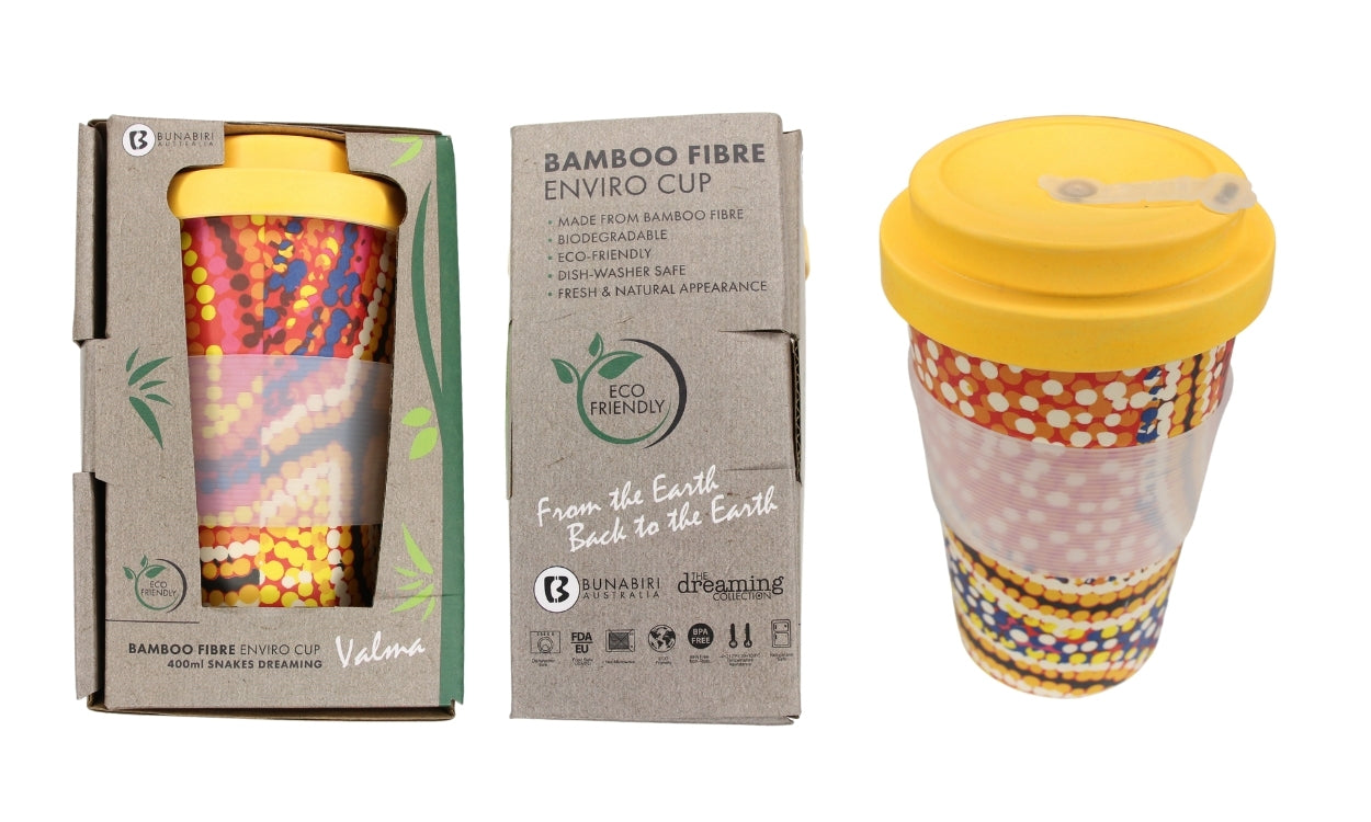 Bamboo Travel Cup - Valma White - Snake Dreaming