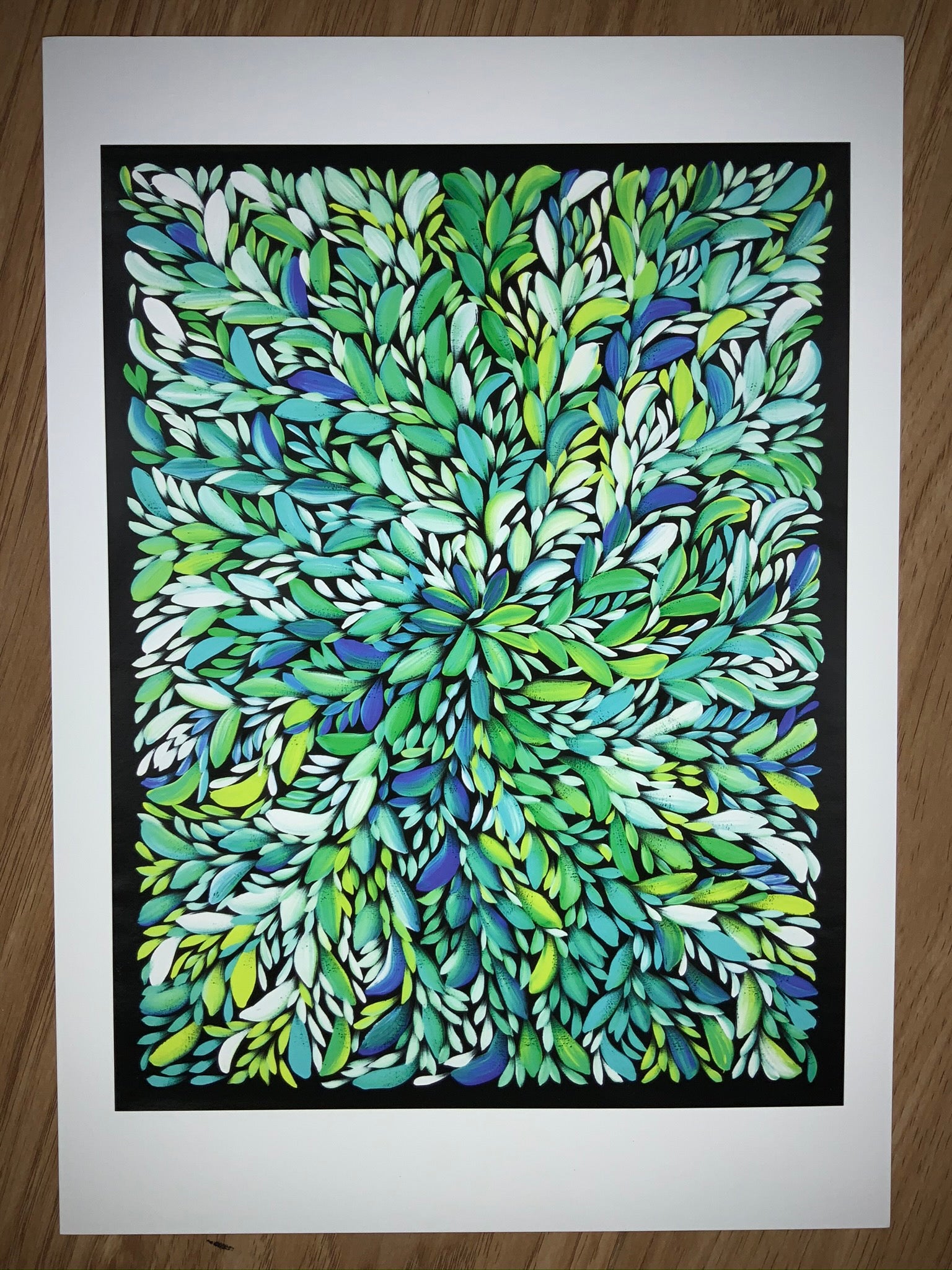 Aboriginal Artist Louise Numina print, Bush Medicine Leaves green