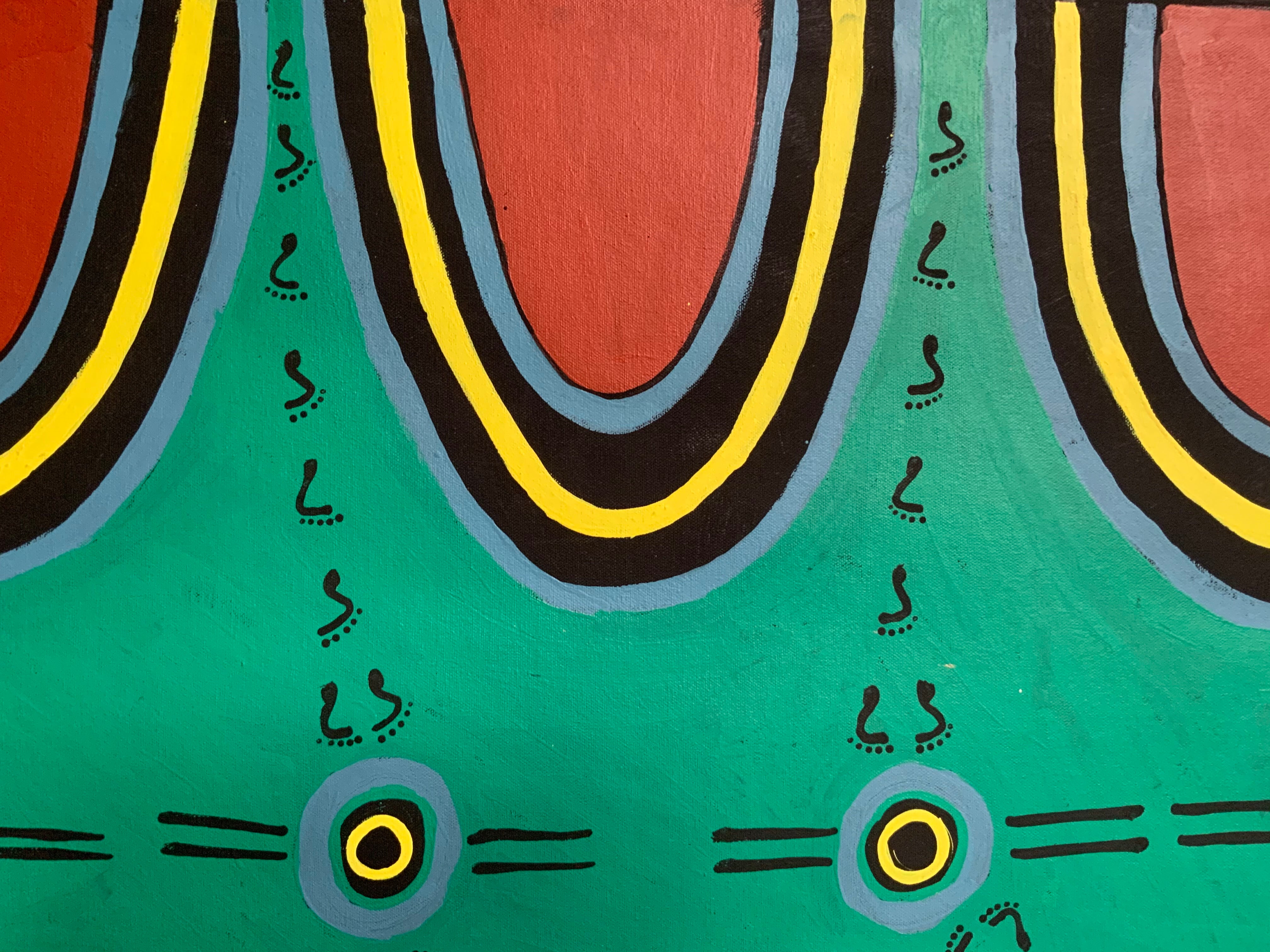 Reggie Sultan - 77x104cm - Aboriginal people looking for water between the 6 hills .16-4