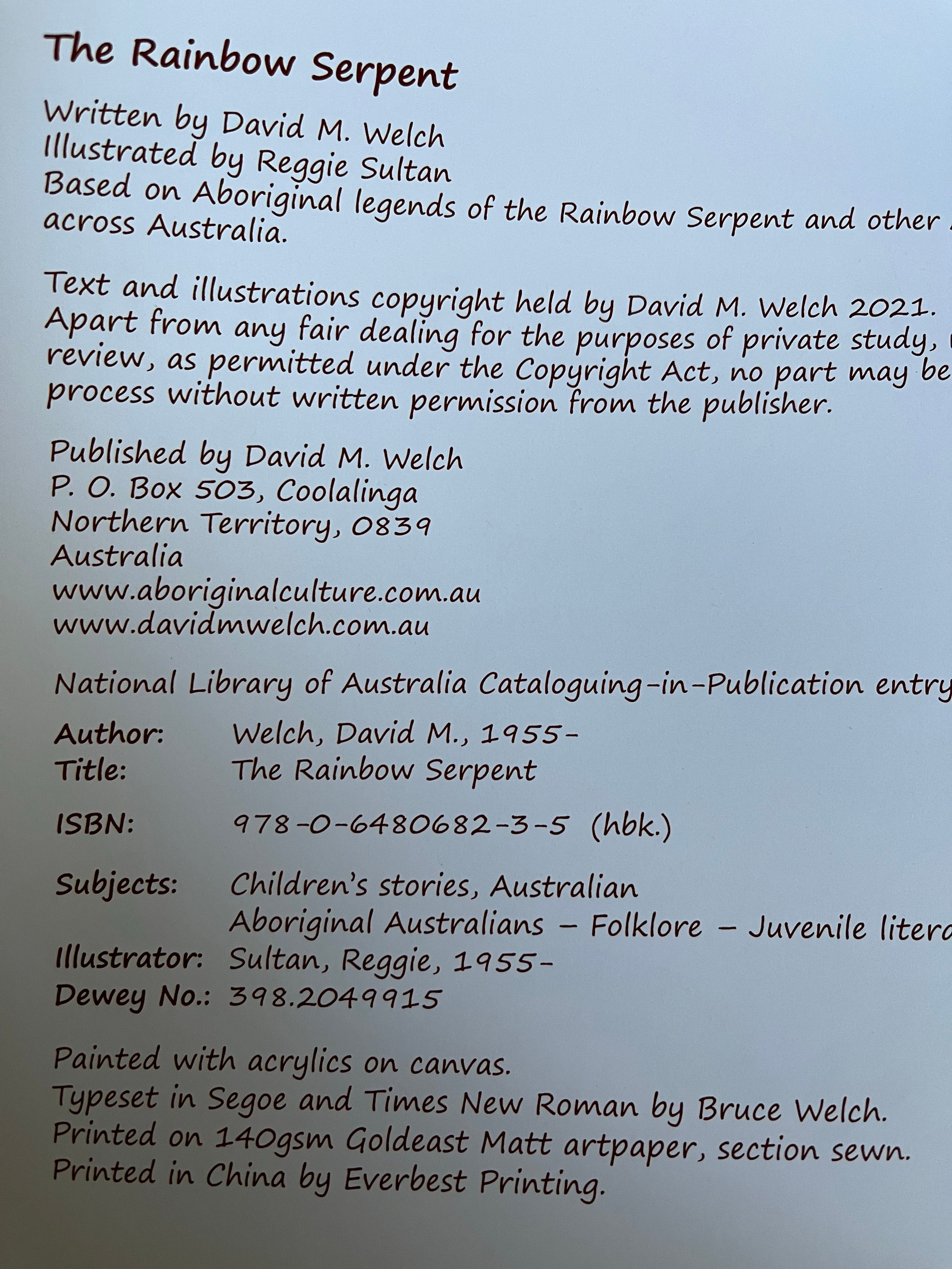 Hardcover Book - The Rainbow Serpent - David Welch - Reggie Sultan