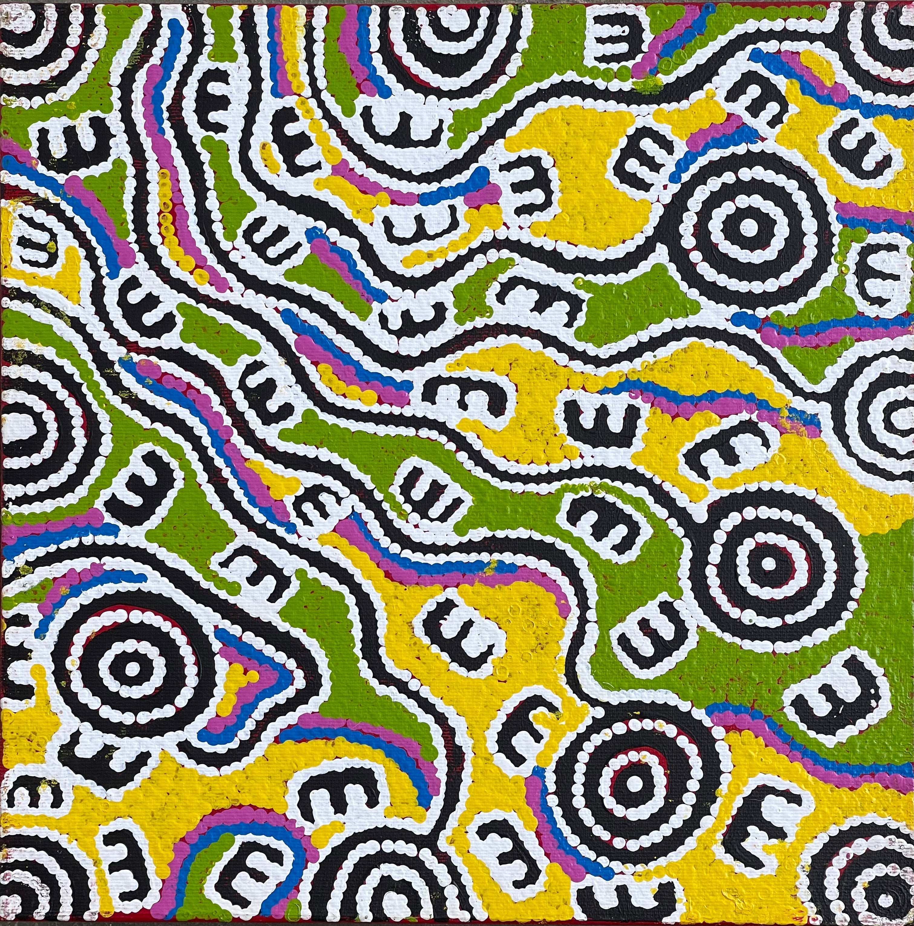 Ritasha Nampijinpa Martin - Janganpa Jukurrpa (Brush-tail Possum Dreaming) - Mawurrji - 30x30cm Pre-stretched Linen