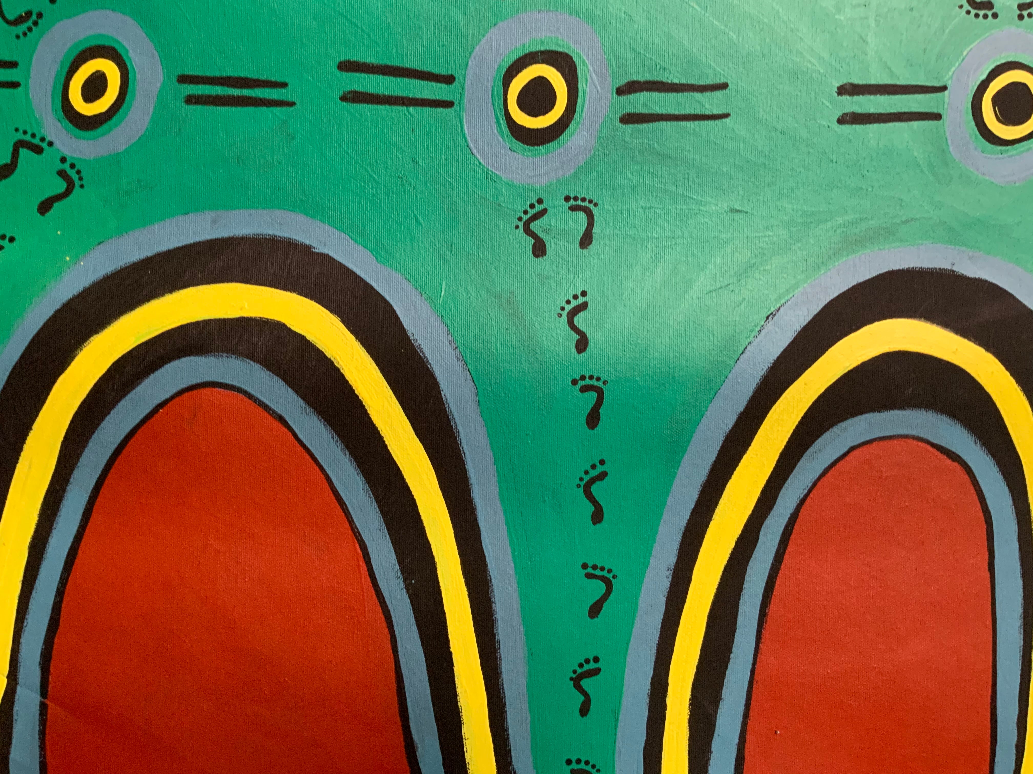 Reggie Sultan - 77x104cm - Aboriginal people looking for water between the 6 hills .16-4